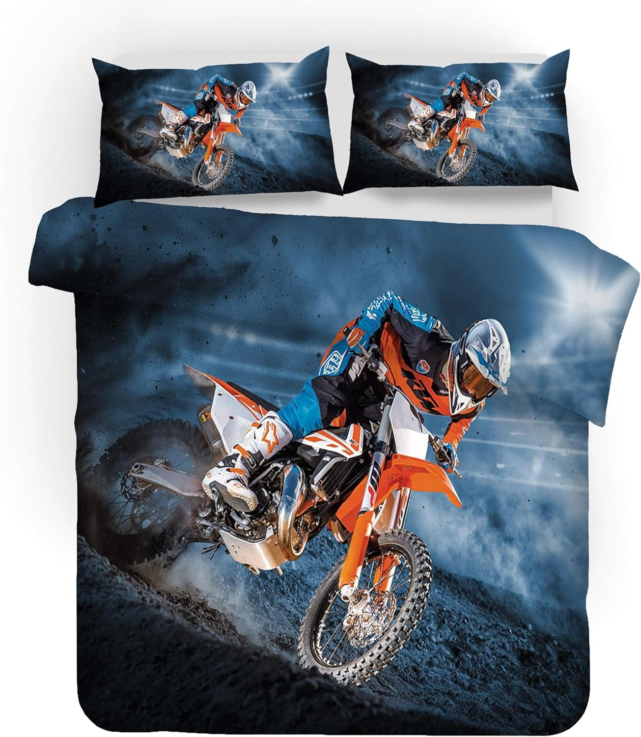 3D Motocross Quilt Cover Set Quilt Cover Set Bedding Set with Pillowcases, Single/Double/Queen/King Size (King)