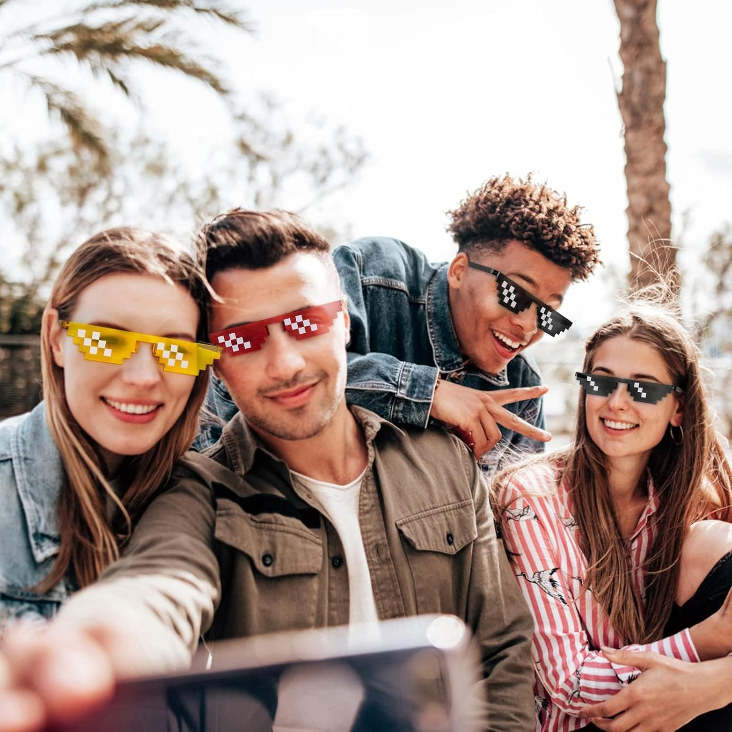 8 Pairs Pixel Sunglasses, Cool Thug Glasses Mosaic Glasses Mulity-Color Plastic Glasses, Funny Eyeglasses Suitable for Holiday Decoration Props Glasses, Adults Kids Photo Props Party Supply image number 5