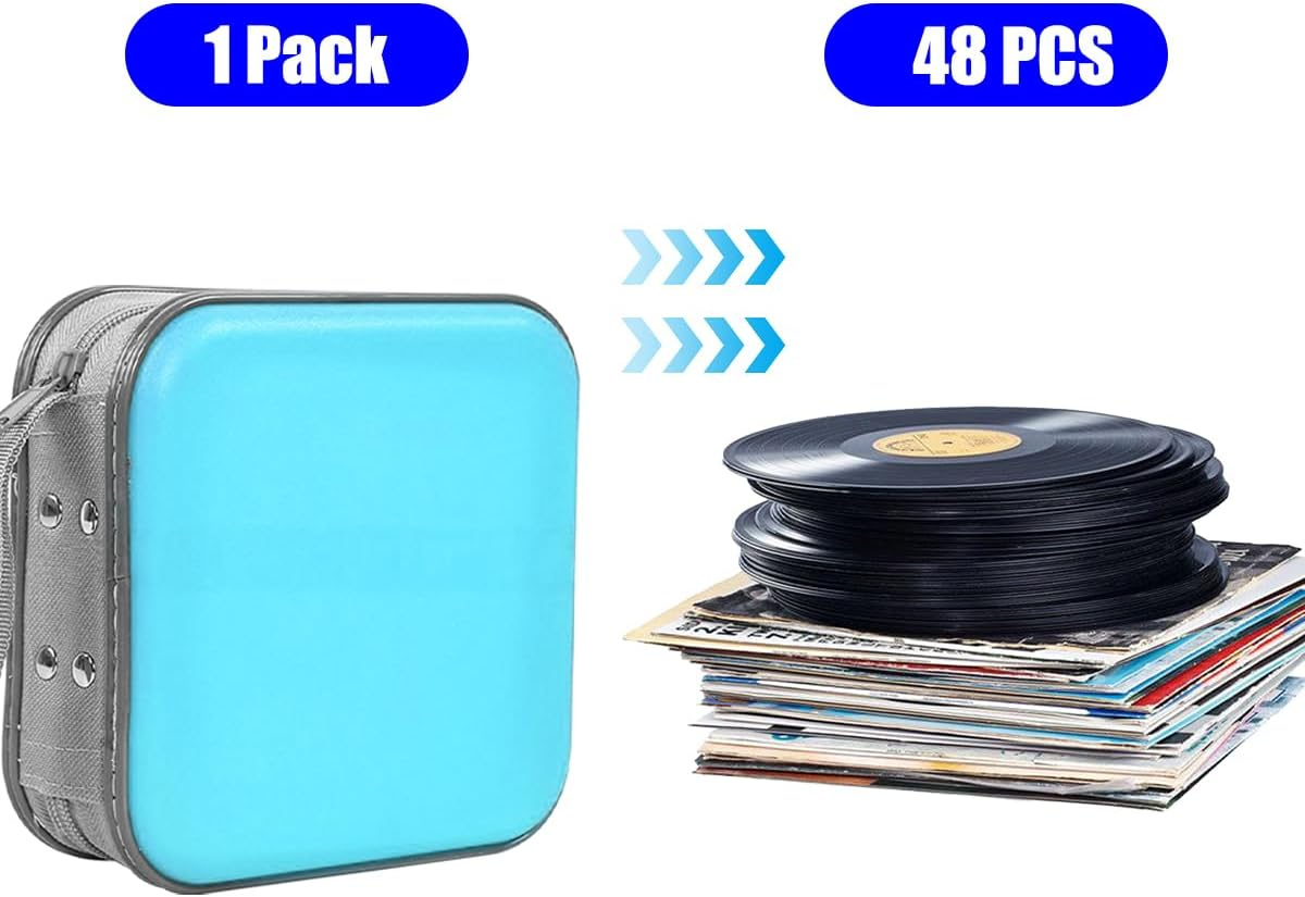Sandfren Car CD Case, 48 Capacity Hard Plastic & Non-Woven Fabric Vehicle DVD Case Holder with Zipper, Portable Automotive Disc Wallet Storage Organizer Binder for Travel, Universal Fit (Sky Blue) image number 3
