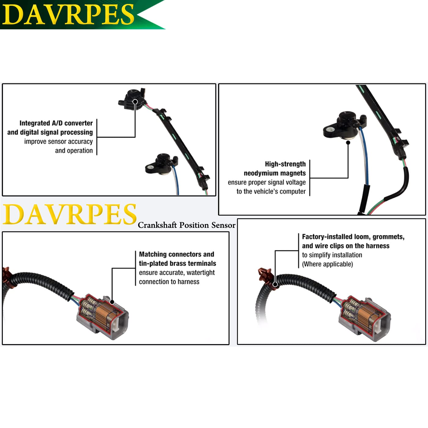DAVRPES ZL01-18-221 Crankshaft Position Sensor for 1999-2005 Mazda Miata Replace#Zl0118221A｜J5T27072｜Pc390｜Zl01-18-221