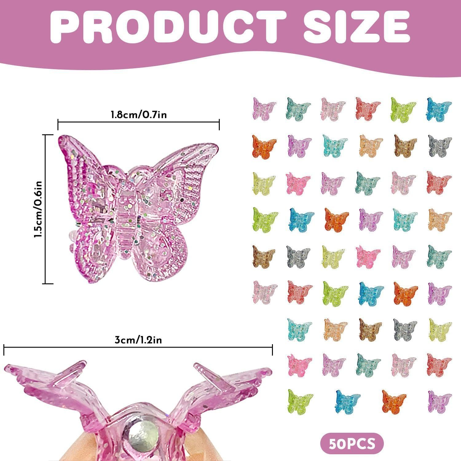 50 Pieces Colourful Butterfly Hair Pins, Mini Hairpins, Cute Hairpins, Girls Hair Pins Hair Styling Accessories image number 3