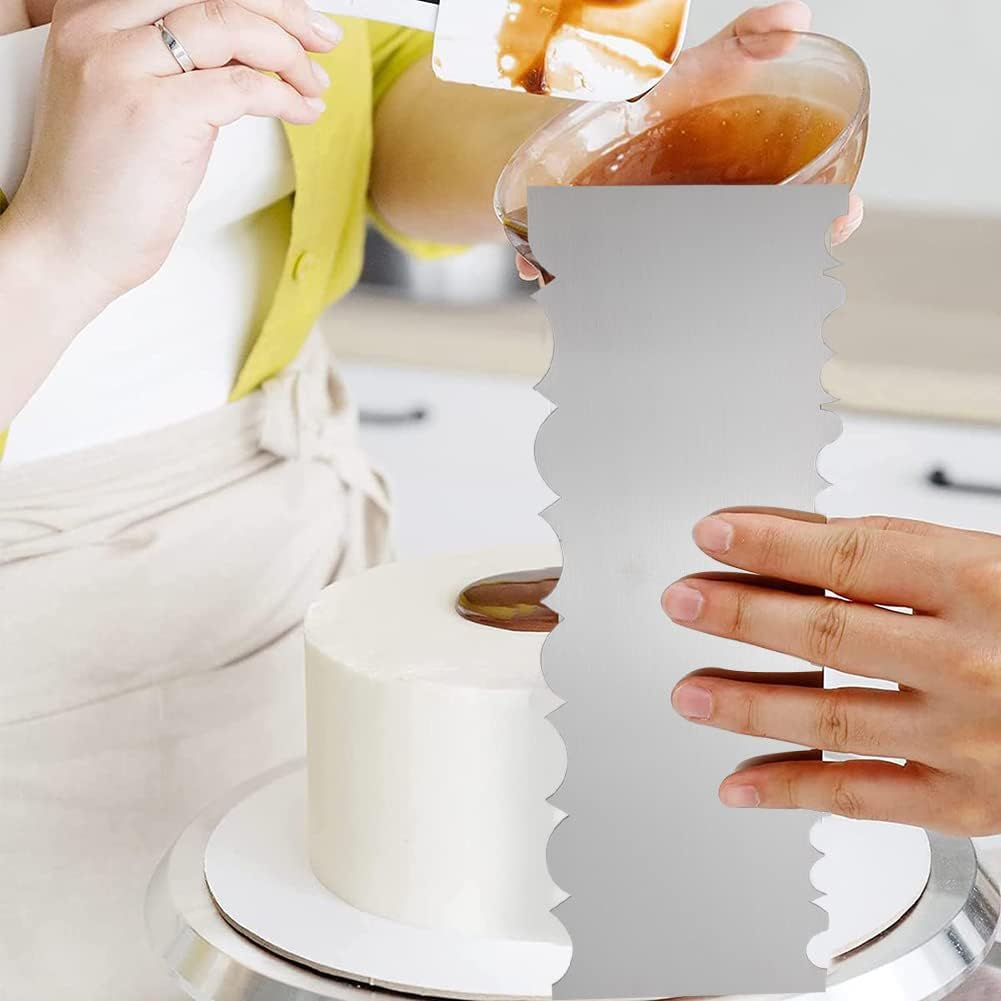 8.6 Inch Stainless Steel Cake Scraper Metal Scraper for Cake Smoother Leveler Scraper Cake Decorating Comb Cake Cutter for Mousse Butter Cream (Style 3) image number 5