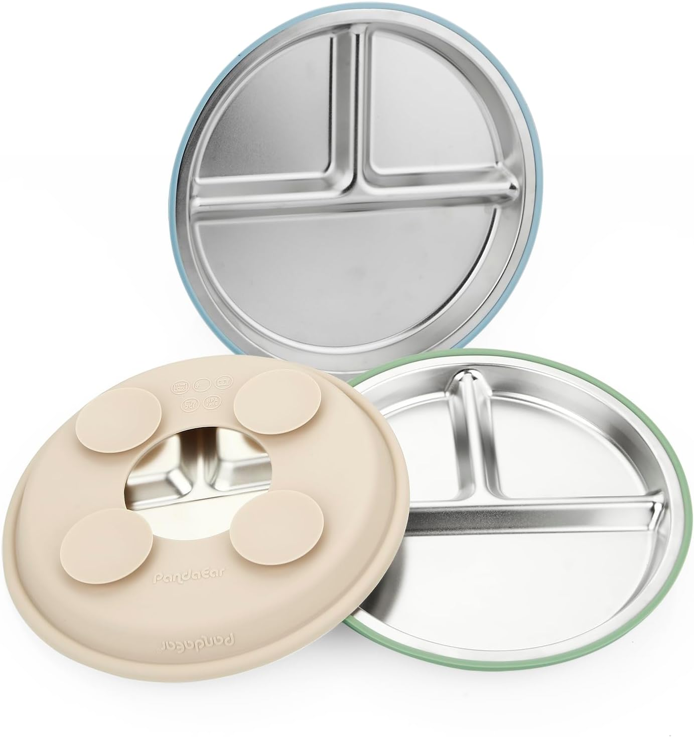 Pandaear 3 Pack Stainless Steel Baby Suction Plates, Divided Toddler Plate for Baby Led Weaning Supplies, Non-Slip Toddler Baby Feeding Set Dishwasher Safe image number 2