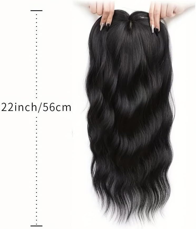 Hair Topper 22" Wavy Toppers Hair Pieces for Women Synthetic Middle Part Hair Topper Long Wavy Clip in Hairpiece with Fringe Bangs (1#) image number 3