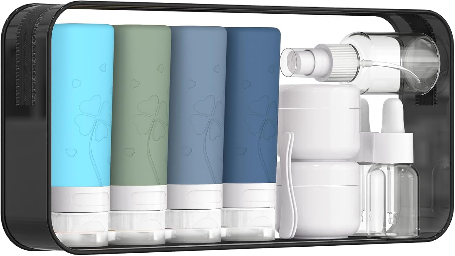 Travel Bottles Set for Toiletries, TSA Approved Travel Size Containers with Cream Jars, Airplane Travel Essentials Leak Proof Silicone Travel Bottles for Shampoo Conditioner Lotion Cream