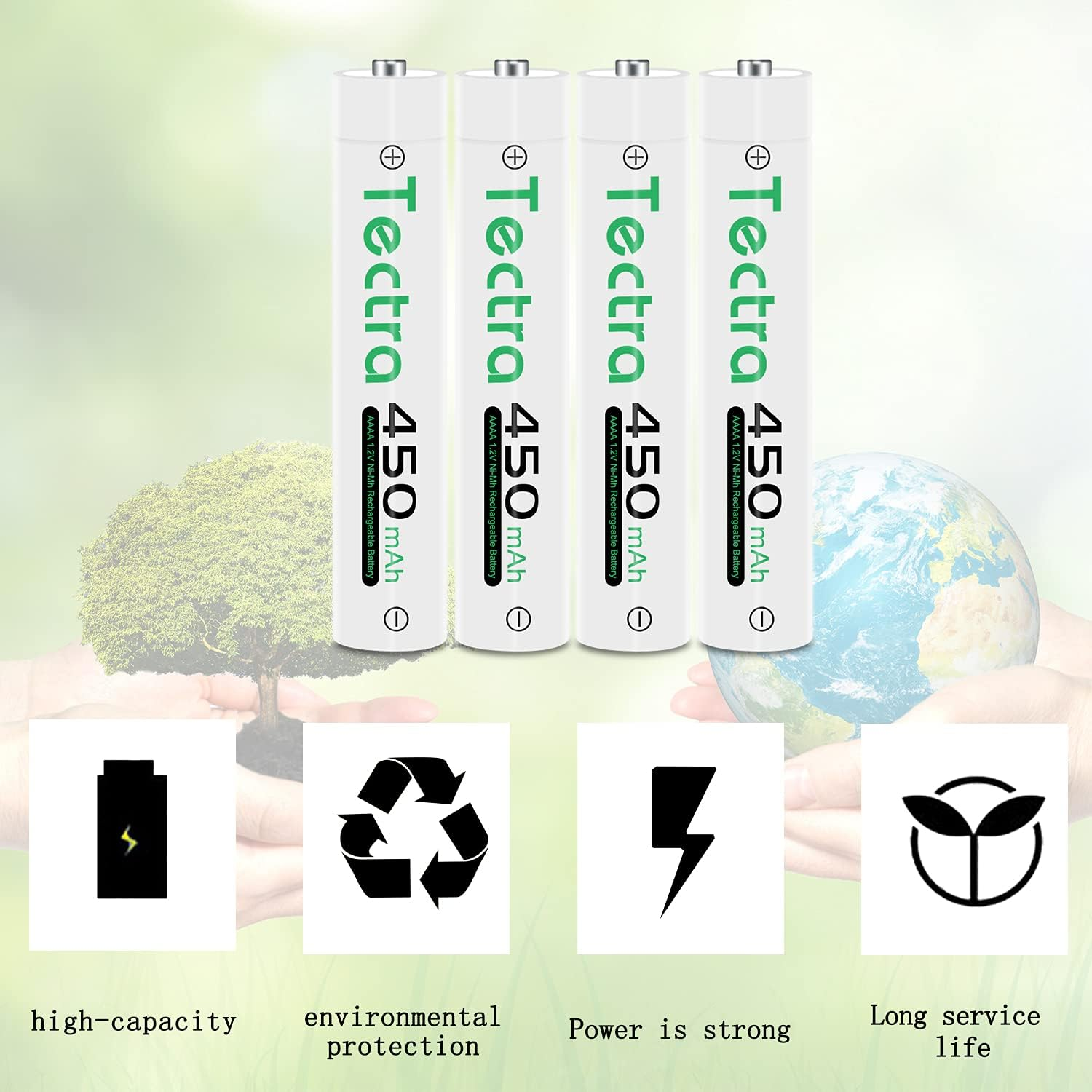 Tectra 2X AAAA Batteries, Ni-Mh AAAA Rechargeable Battery + LED USB Charger for Surface Pen, Active Stylus, LED Candle, Flashlight, Portable CD, MP3 Players, Digital Camera and More image number 3