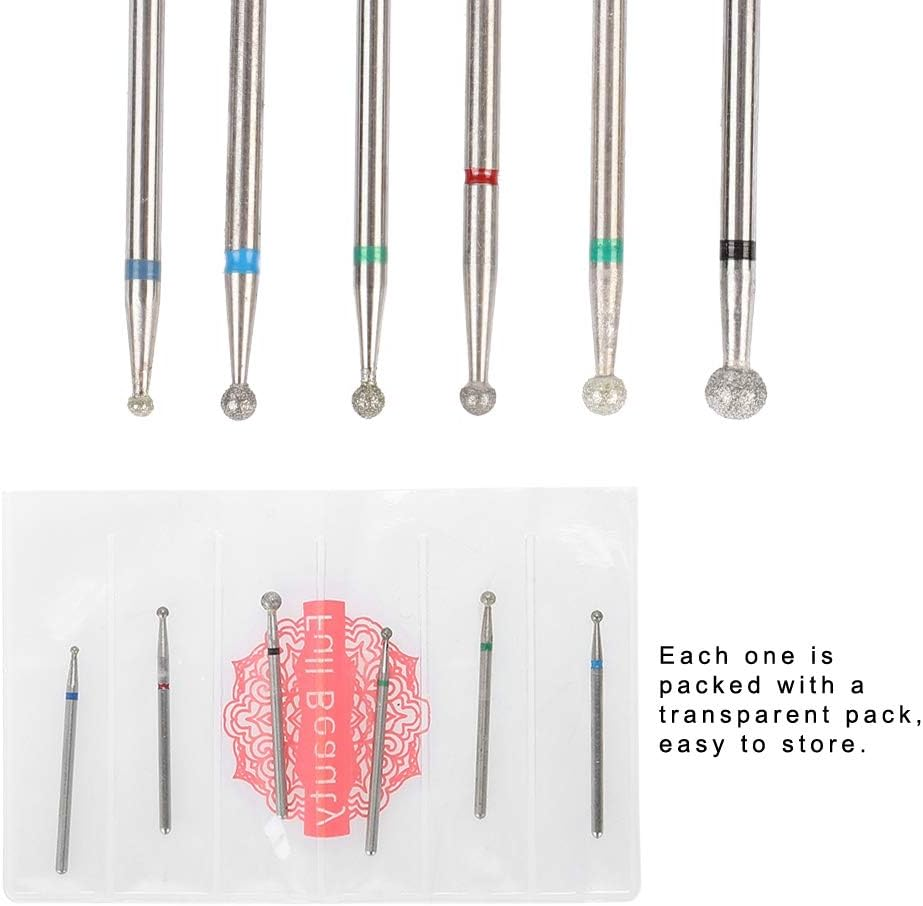 Nail Drill Bit Set, 6Pcs Stainless Steel Nail Drill Heads Manicure Accessories Nail Art File Bits Tools(#3) image number 1