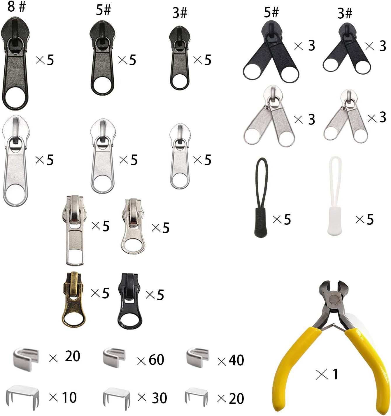 Meikeer 252 Pieces Zipper Repair Kit Zipper + Zipper Pulls + Installation Tools for Bags Tents Luggage Sleeping Bag Jacket Outdoor image number 4