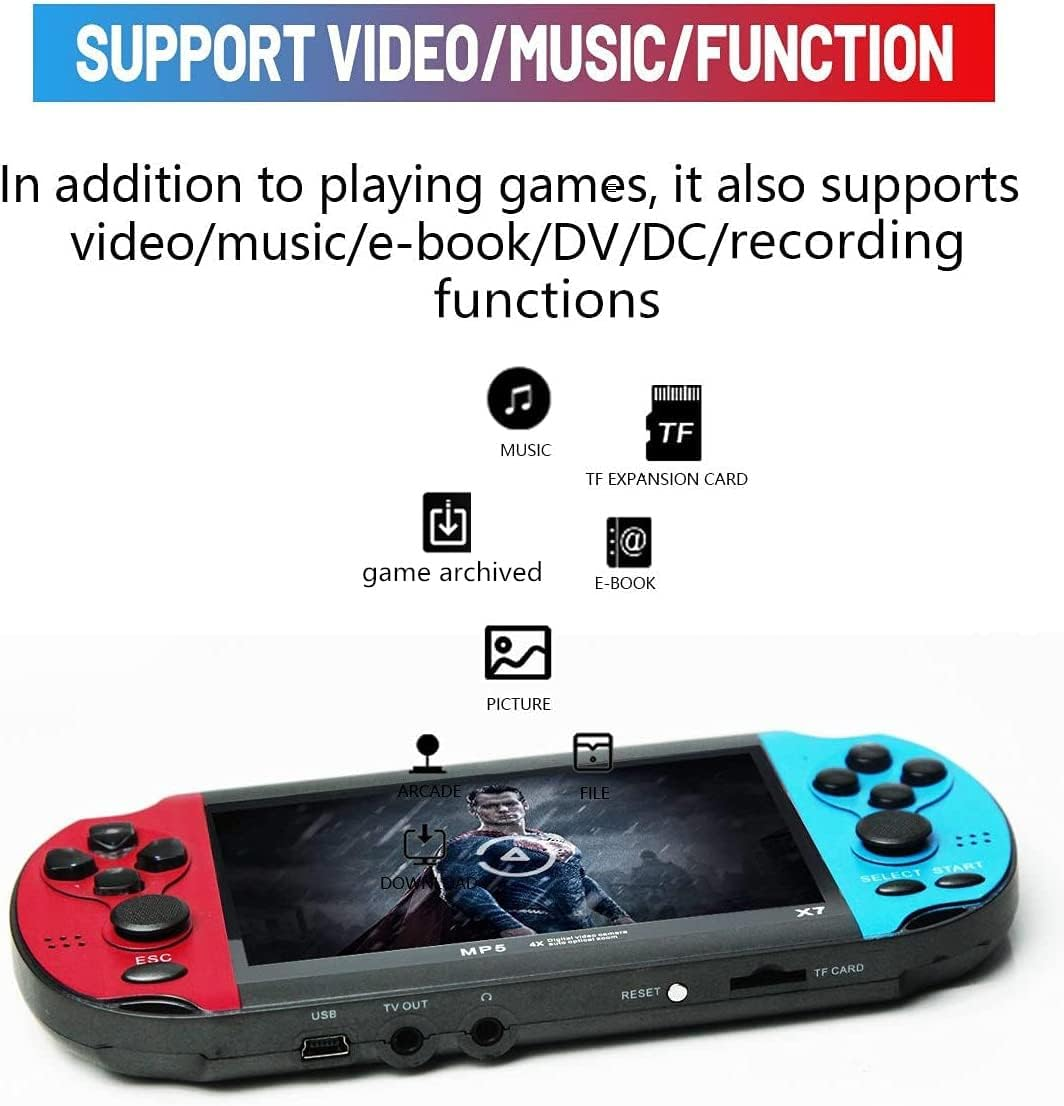 CZT New 4.3 Inch Cool Color Retro Game Console Built-In 3000 Games Support Mp3Mp4 Games Can Save/Add/Delete Rechargeable Lithium Battery (Bluered) image number 6