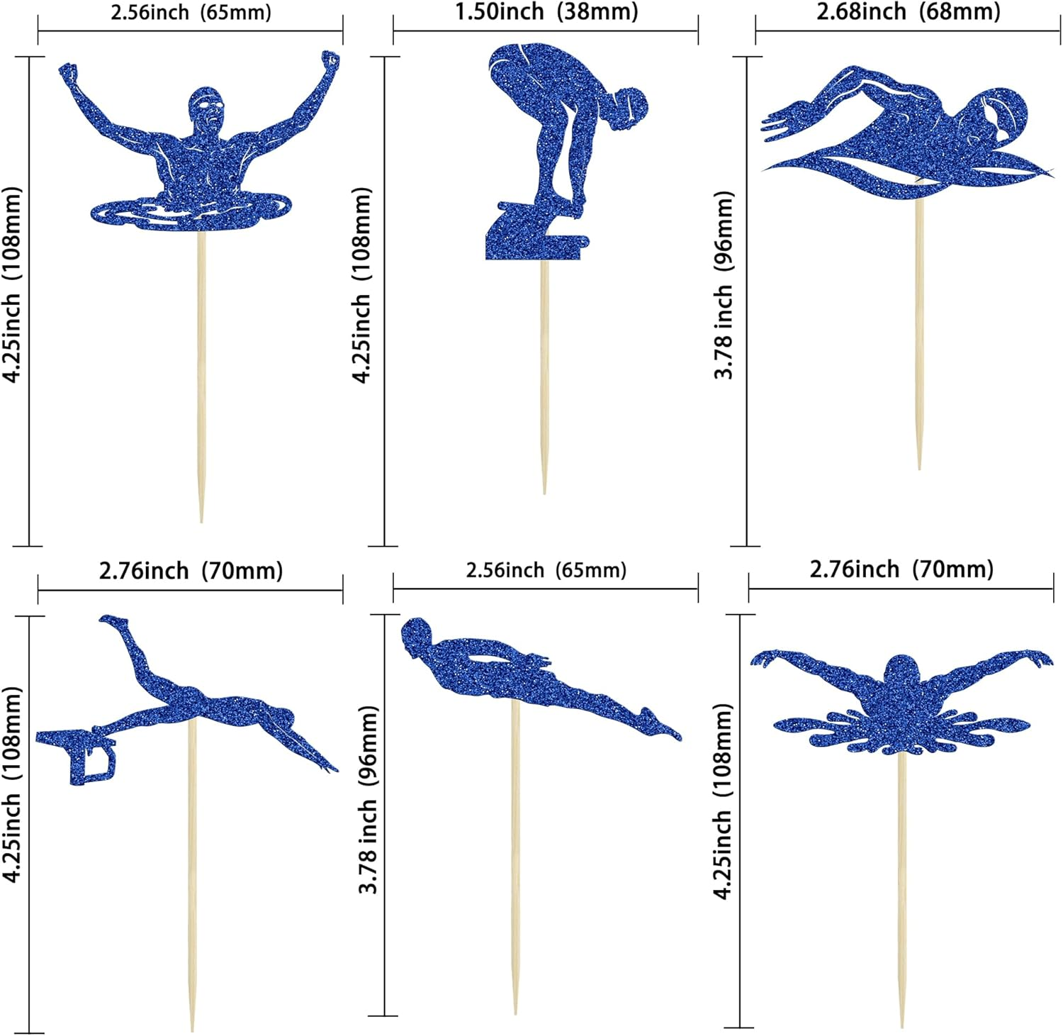 Ephlyn 24Pcsswim Cupcake Toppers Summer Swimming Cupcake Toppers Picks Black Swimming Cake Topper for Swim Party Birthday Baby Shower Kids Birthday Party Cake Decorations Supplies Blue