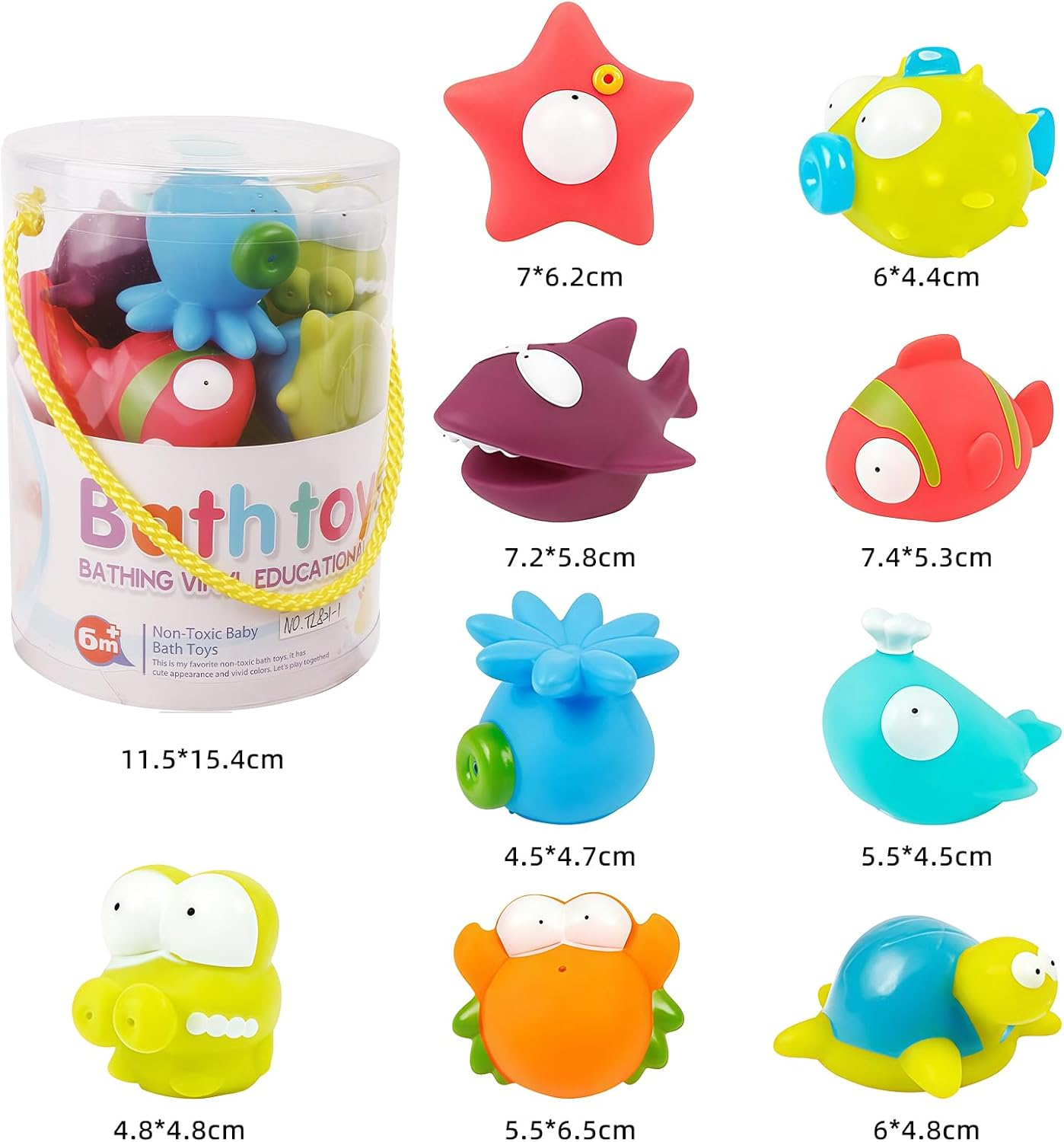 Bath Toys 9PCS - Squeezable Ocean Animals for Toddlers 1-3, Bathtub & Pool Water Play, Cute Sea Creature Squirt Toys, Fun Bath Time & Swim Learning for Babies image number 4