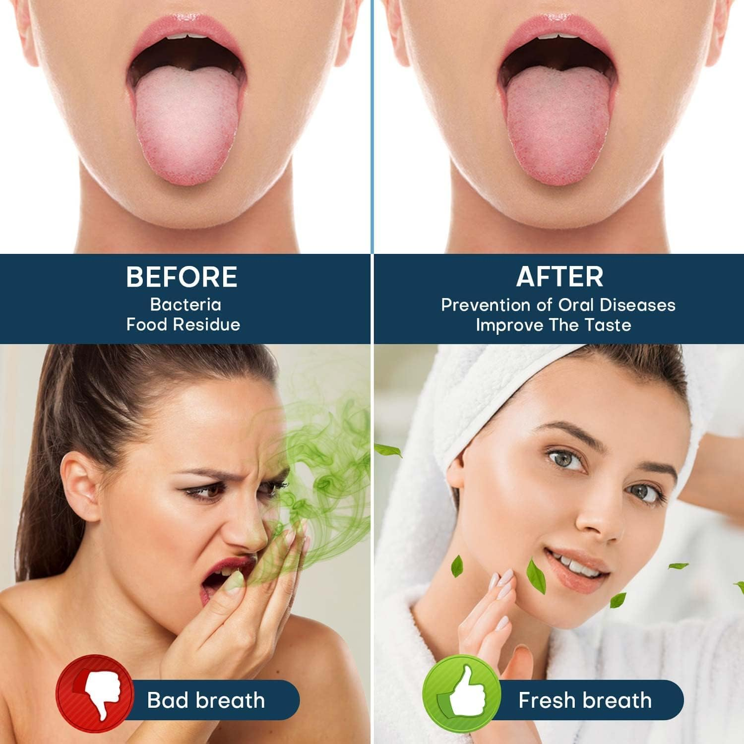 2 Pack Tounge Scrapers, Cure Bad Breath Stainless Steel Tongue Cleaner Metal Scrubber with Travel Case for Adults, with Non-Synthetic Grip Surgical Grade Dental Kit for Eliminating Halitosis Treatment image number 3