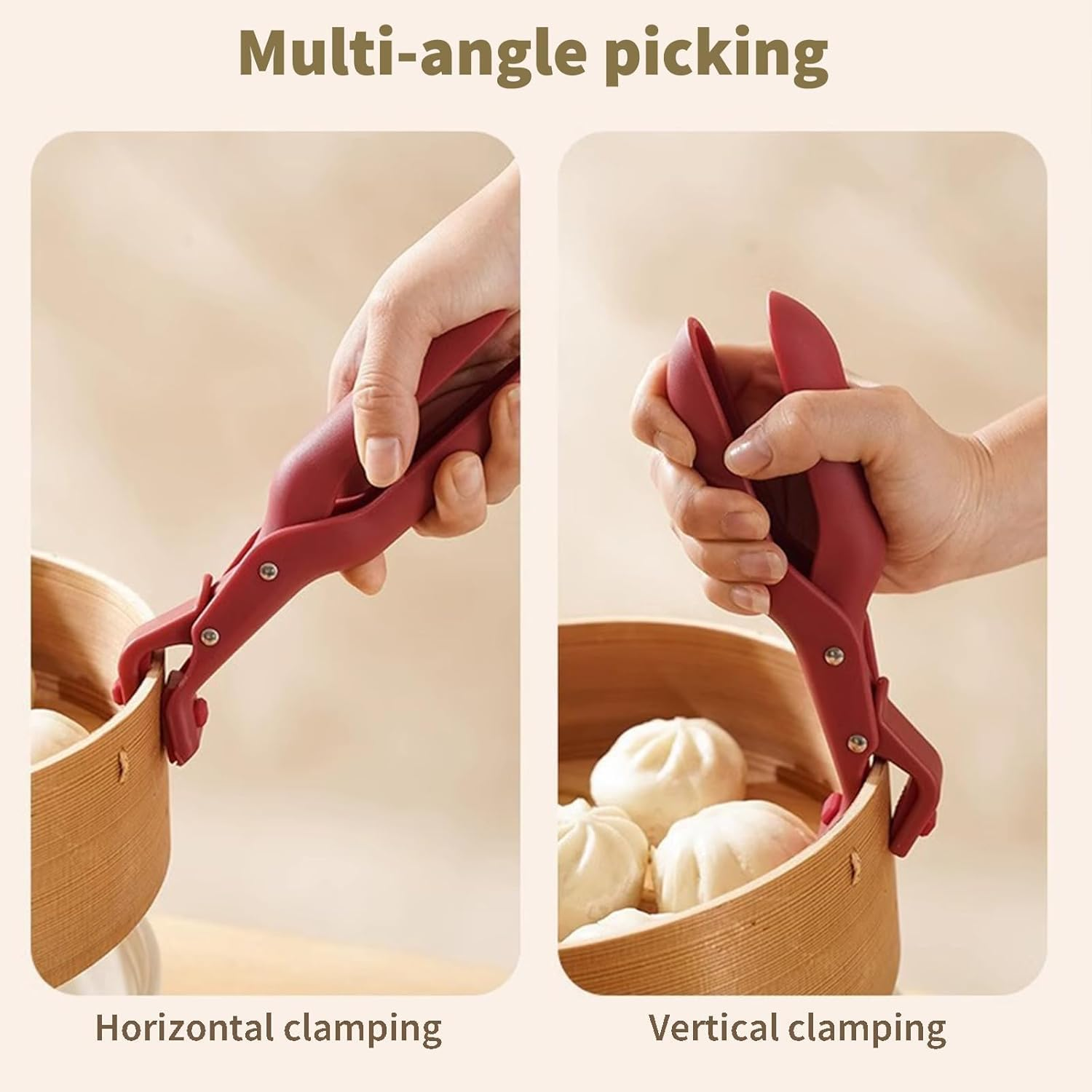 Hot Plate Gripper Tongs, Hot Plate Grippers, Pot Lifter Clip for Camping Cookware, Heat Resistant Silicone Tong Non-Slip Anti-Scald Bowl Clip for Moving Hot Plate or Bowls (Red)