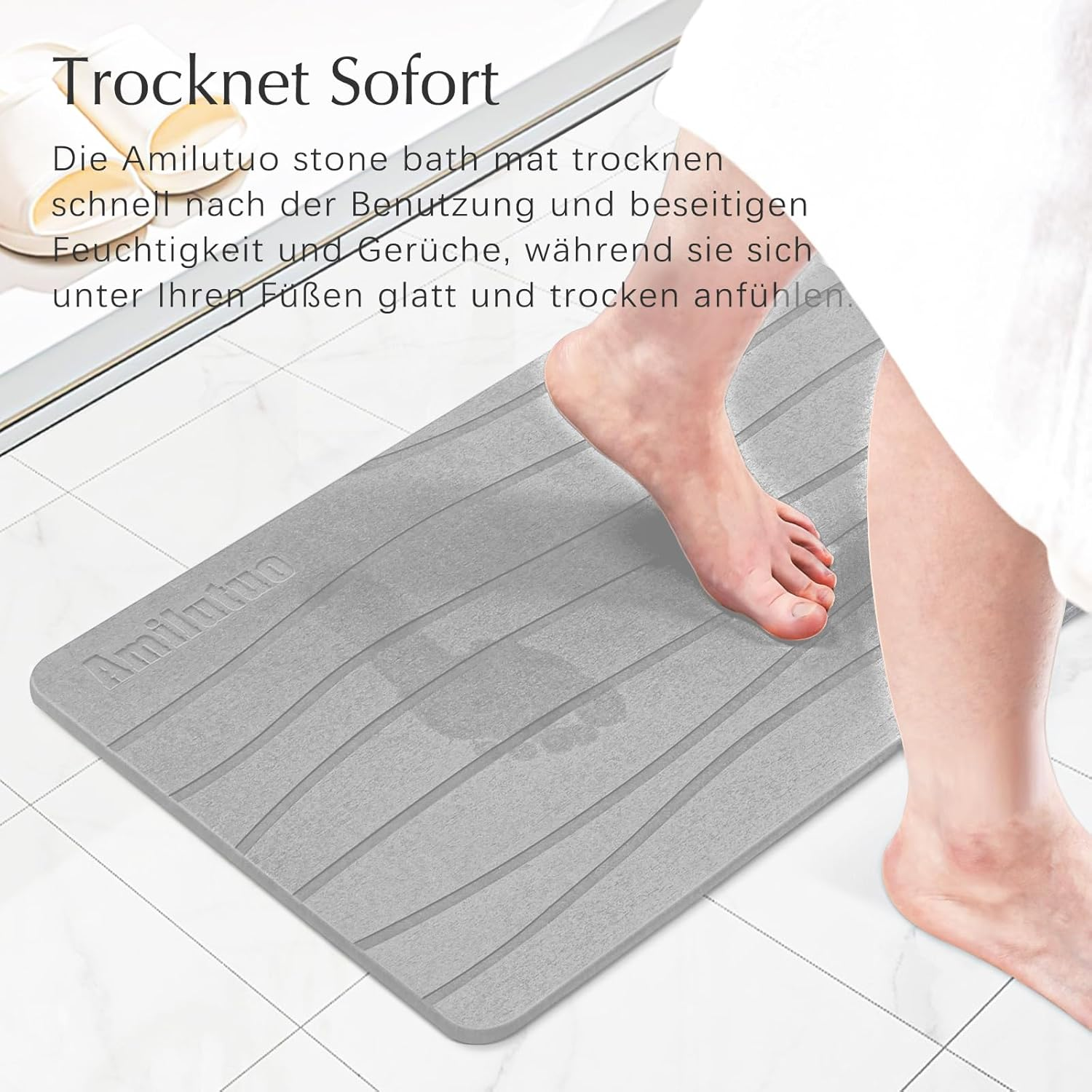 Amilutuo Stone Bath Mat, Non-Slip Absorbent Bath Mat, Fast-Drying Bath Stone Mats for Bathroom, Experience Dagic of Diatomaceous Earth from Nature (Snowy Gray) image number 3