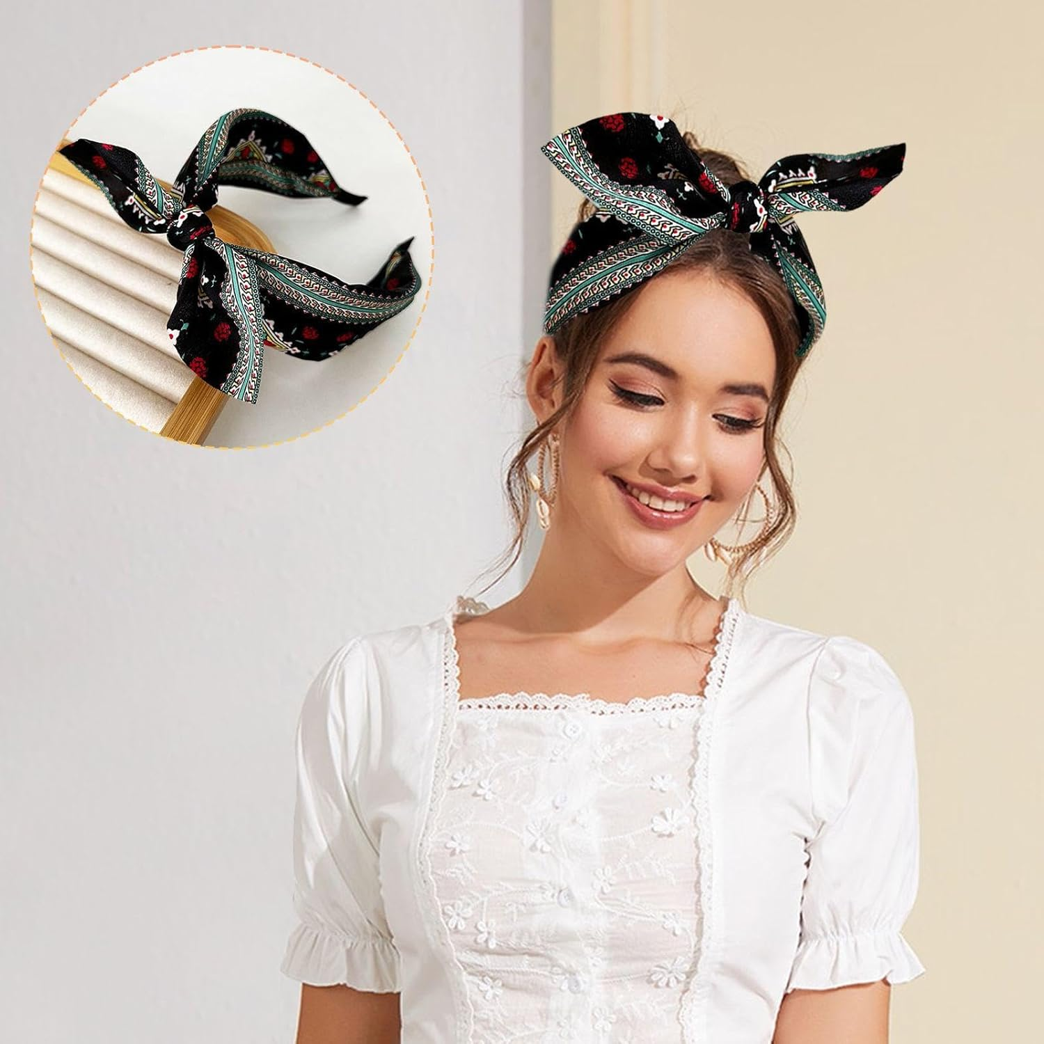 3 X Bow Bands and 3 X Elastic Hair Rings, Retro Hair Accessories, Fashionable and Personalised Hair Accessories, Hairstyle Decorations. image number 4