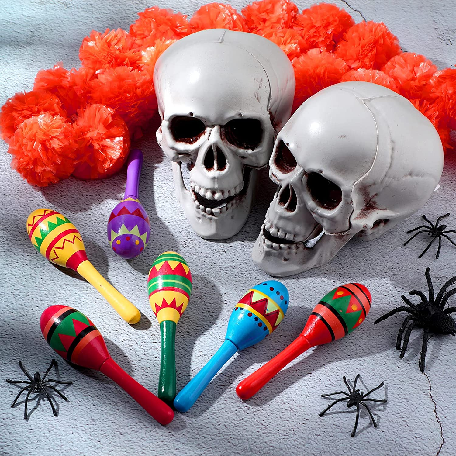 Civaner Mini Fiesta Wooden Maracas 6 Designs Noisemaker Party Decorations Mexican Cinco De Mayo Favors for Theme Carnival Props (24 Pcs) image number 2