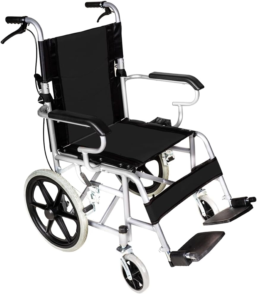 PORIYA 16" Lightweight Foldable Wheelchair with Park Brakes and Soft Comfort Features &ndash; Ideal for Elderly and Disabled Users! (BLACK)