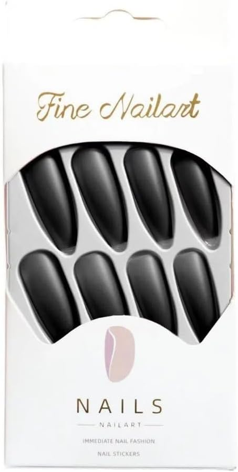 Ztcily False Nails Black Matte False Nails French Long Black Ballerina Women Girls Accessories or Gift Idea for Christmas New Year Valentine'S Day Wedding image number 3