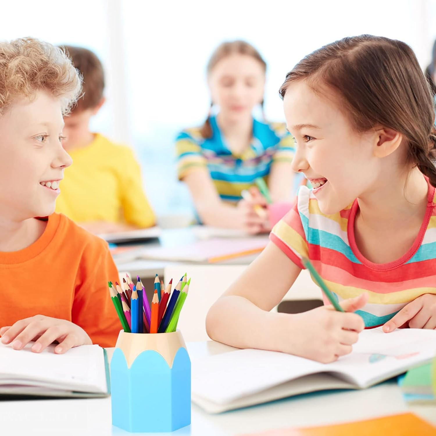 6Pcs Pencil Shaped Pen Holders - Cute Desktop Pen Cup & Makeup Brush Container - Creative Stationery Storage for Office & Home Decoration image number 5