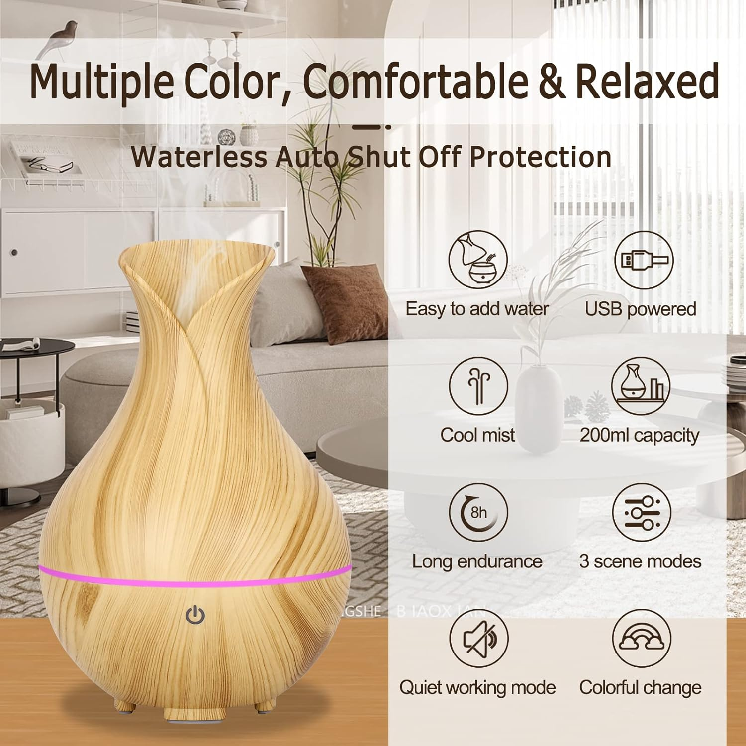 UCINNOVATE Essential Oil Diffuser, 160Ml Cool Mist Humidifier, USB Aromatherapy Diffuser with Colorful Lighting, Auto Turn off Fuction, 2 Mist Modes, Scent Mist Defuser for Bedroom, Home, Office image number 2