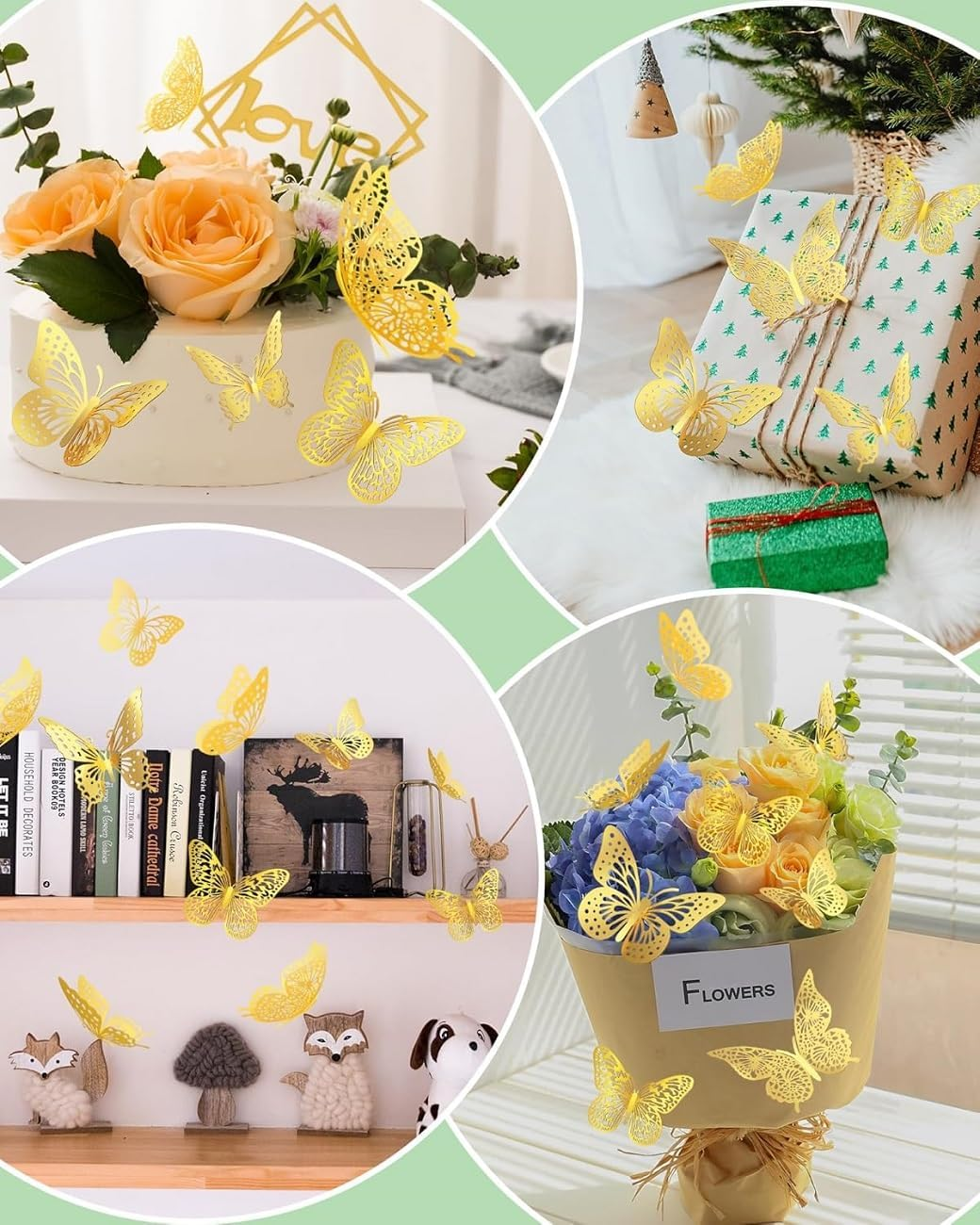 WADY 48 Pcs Butterfly Decorations 4 Styles 3 Sizes, 3D Butterfly Wall Decor Gold Party Decorations, Removable Stickers (Gold)