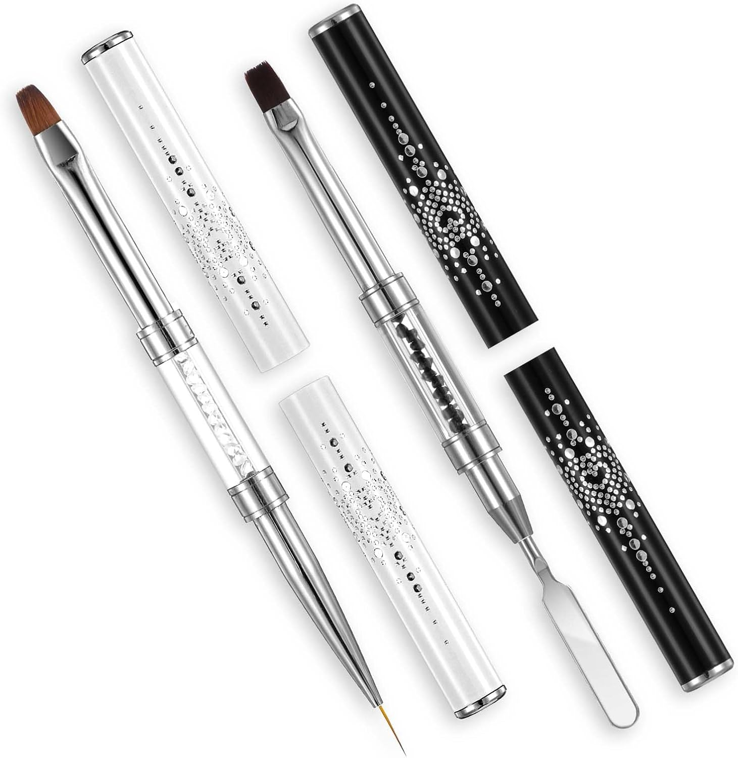 2 Pcs Builder Gel Brush，Poly Dual Ended Flat Gel Nail Brushes 2 in 1 Design Flat Manicure Spatula with Transparent Pen Box for Gels Acrylic Nails Extension(White，Black) image number 5