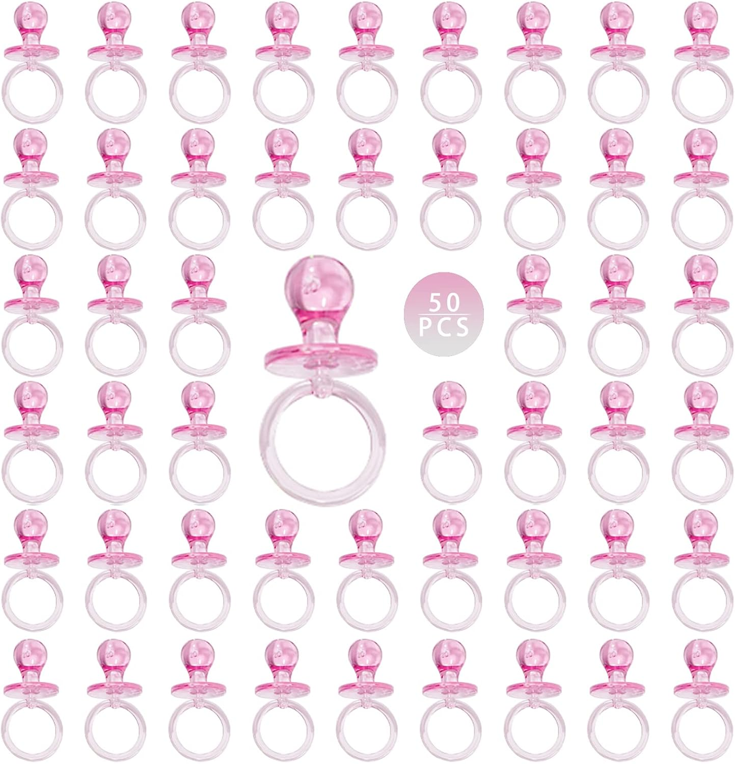 50 Pieces 2.75 Inch Baby Pacifier Baby Shower Plastic Pacifier for Baby Shower Pacifier, Baby Shower Gender Show Party Decoration DIY Baby Shower Birthday Party Gift (Pink) image number 5