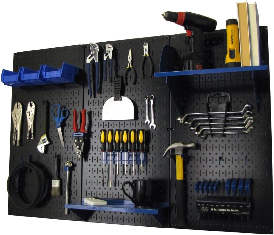 Wall Control 30-WRK-400 YB Pegboard Organizer 4' Metal Standard Tool Storage Kit with Yellow Tool Board and Black Accessories
