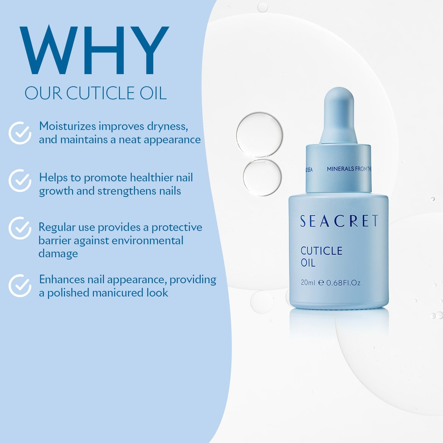 SEACRET Cuticle Oil for Nails with Dead Sea Minerals, Softens Cuticles & Strengthens Nails, Hypoallergenic, Vegan & Cruelty-Free Oil for Cuticles, 1 Oz image number 2