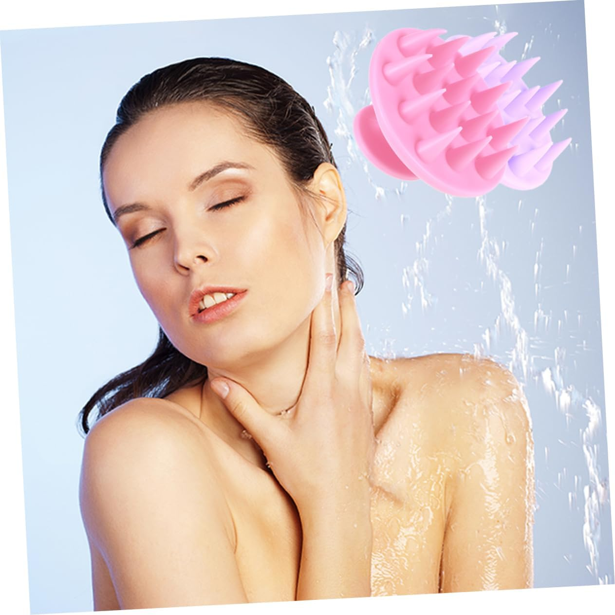 Obuyke 2Pcs Silicone Hair Scalp Massager Brush Set Exfoliating Shampoo Brush for Dandruff Treatment Stress Relief and Healthy Hair Growth Pink and Purple for Home and Salon Use image number 1