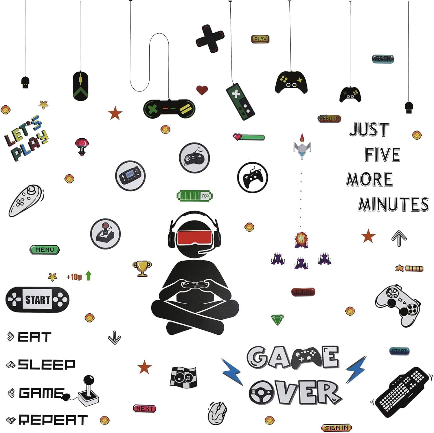 Maydahui Gamer Wall Stickers Video Game Room Wall Decals (45 X 45 Inch) for Living Room Men Kids Boys Bedroom Game Room Decor