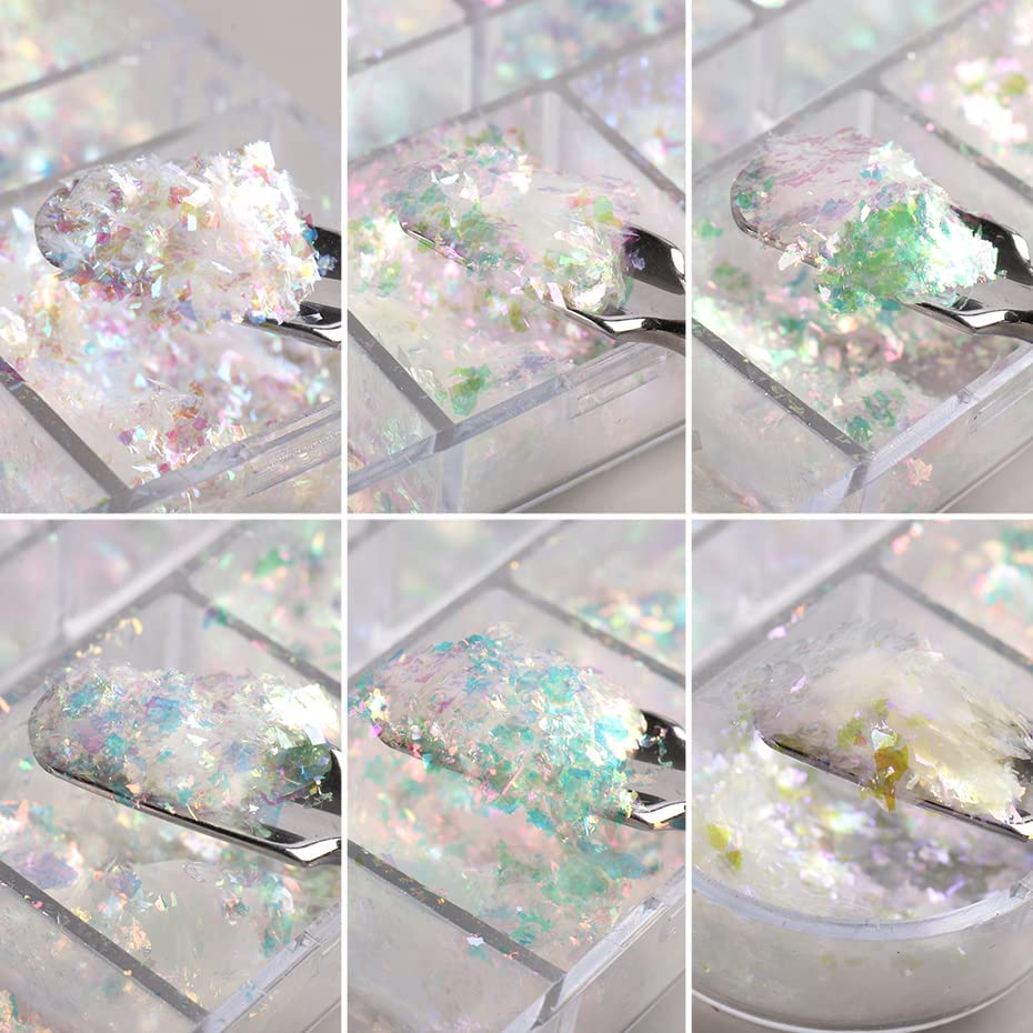 Jmeowio Holographic Nail Art Glitter Iridescent Flakes Foil 12 Grids Mermaid Bright Colorful Star Gradient Ice Slag Sequins Paillettes Summer Decoration image number 3