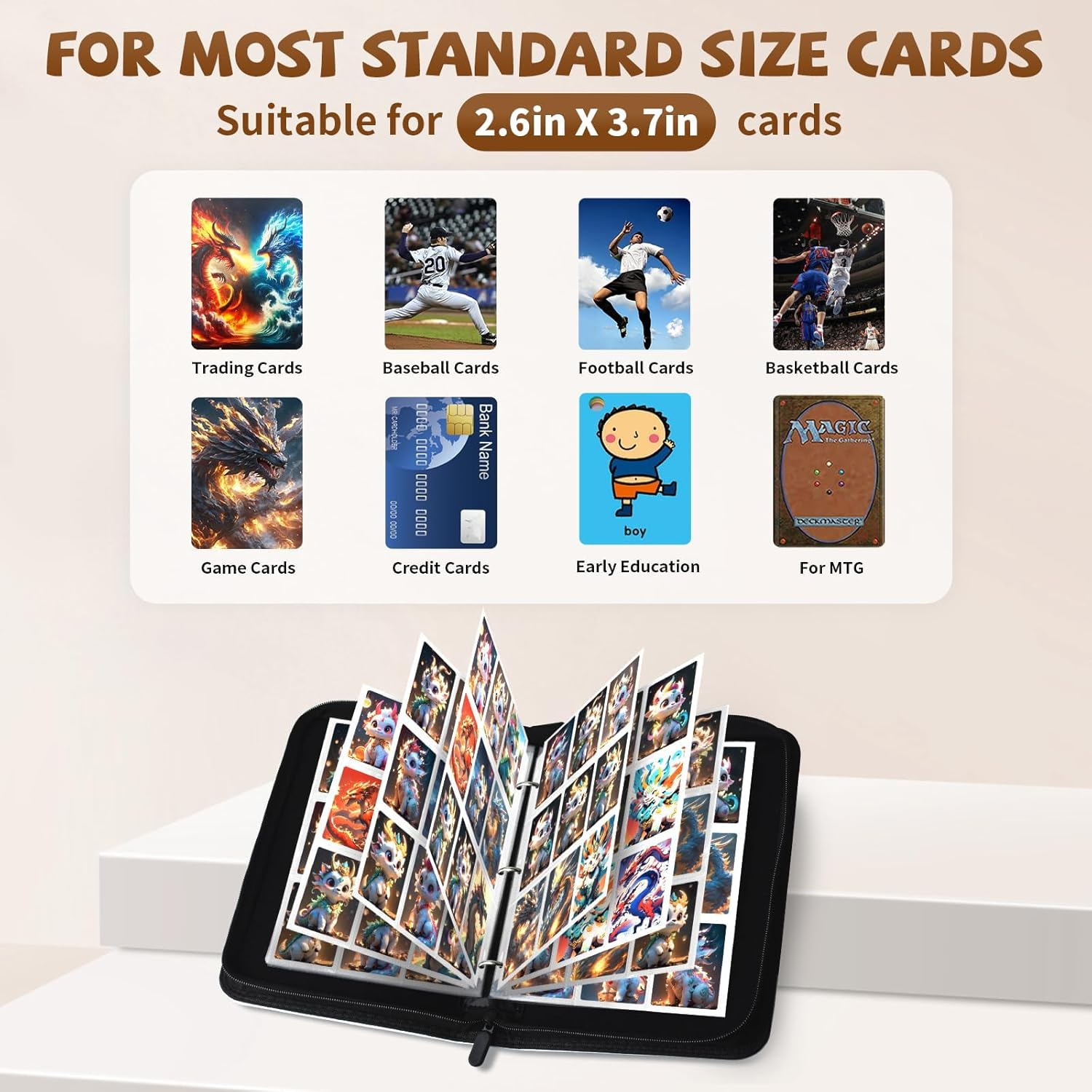 Card Binder - 9 Pocket Zipper Binder, Holds 900 Cards with 50 Card Sleeves, Perfect for Boys, Girls and Card Lovers, Collectible Trading Card Albums, Card Boxes and Card Sleeves. image number 4