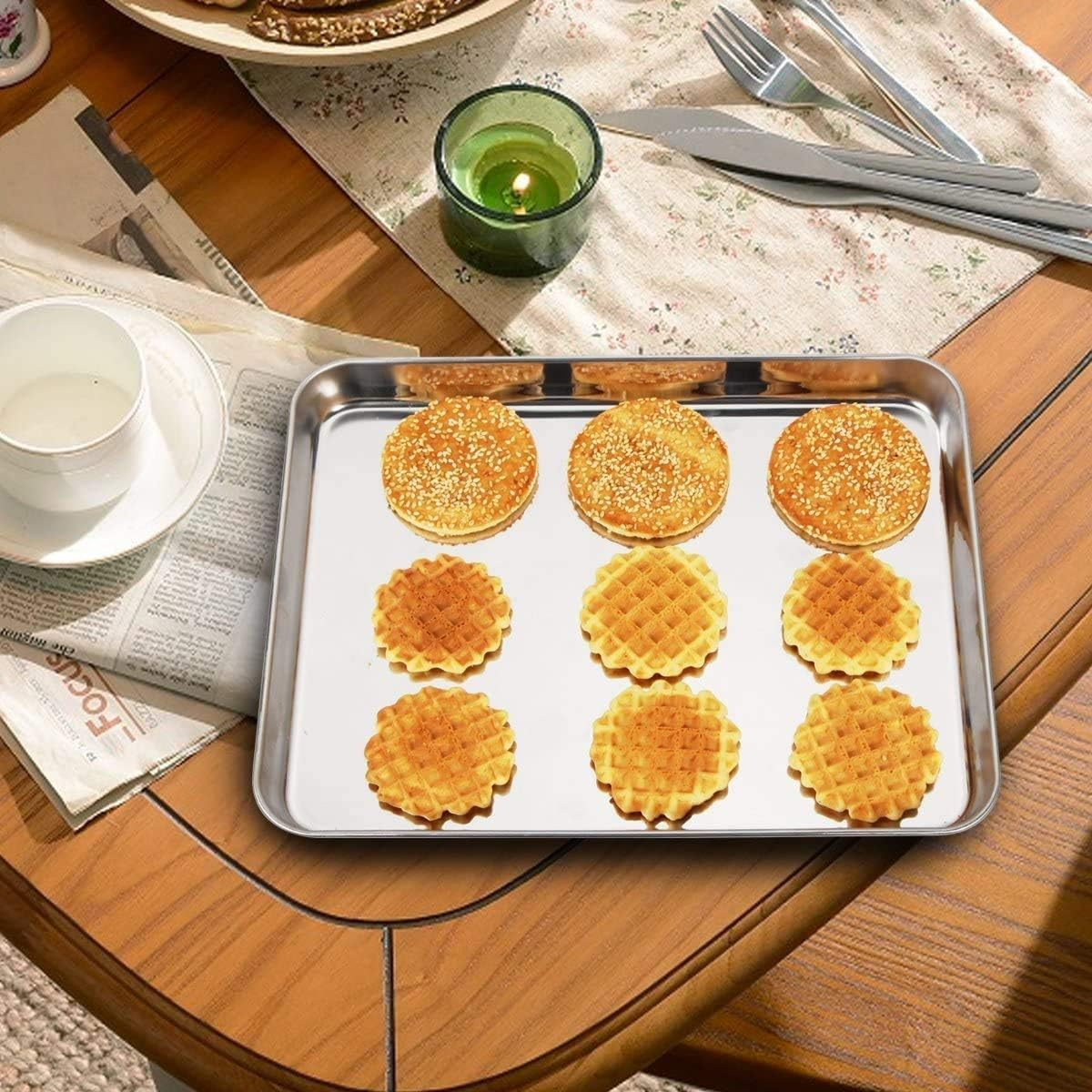 Baking Sheet and Cooling Rack Set, Stainless Steel Oven Tray, Baking Roasting Cooking Serving Sheet Pan for Home Restaurant Hotel, Non-Toxic & Mirror Finish, Dishwasher Safe (40 * 30 * 2 Cm) - 40*30*2 Cm image number 2