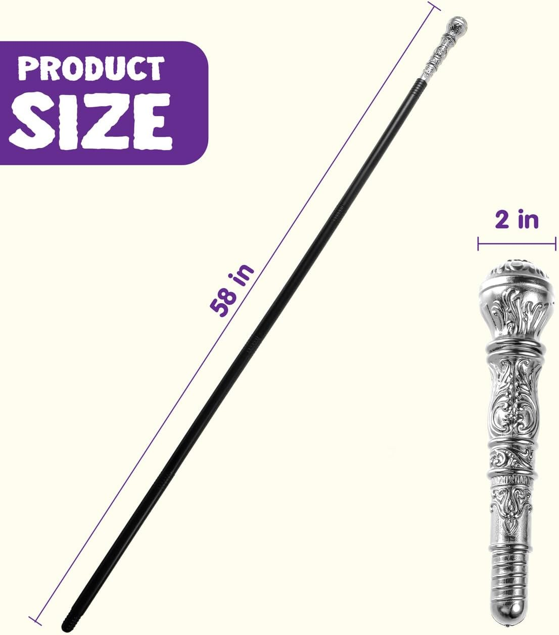 Spooktacular Creations Halloween Silver Walking Cane, Costume Walking Stick, Vintage Cane Prop Accessory for Halloween Party Pretend Play Costume, Halloween Dress Up image number 3