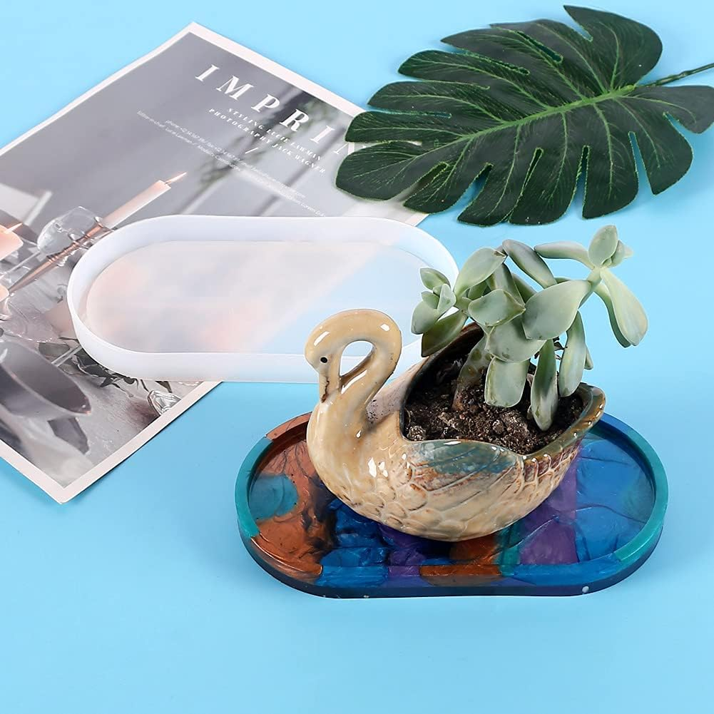 DIY Resin Moulds Craft Set - Oval Creative Jewelry Making Silicone Mould Plate Tray for Epoxy Resin Casting - Ideal for Home Decoration, Art Projects, Handmade Gifts - Reusable, Non-Stick Mold (2PCS) image number 3