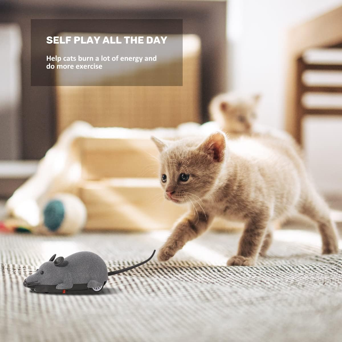 Nicwhite Remote Control Mouse Cat Toy, Interative Moving Cat Toys Wireless Electronic RC Rat Mice Pet Toys for Chase and Exercise (Grey)