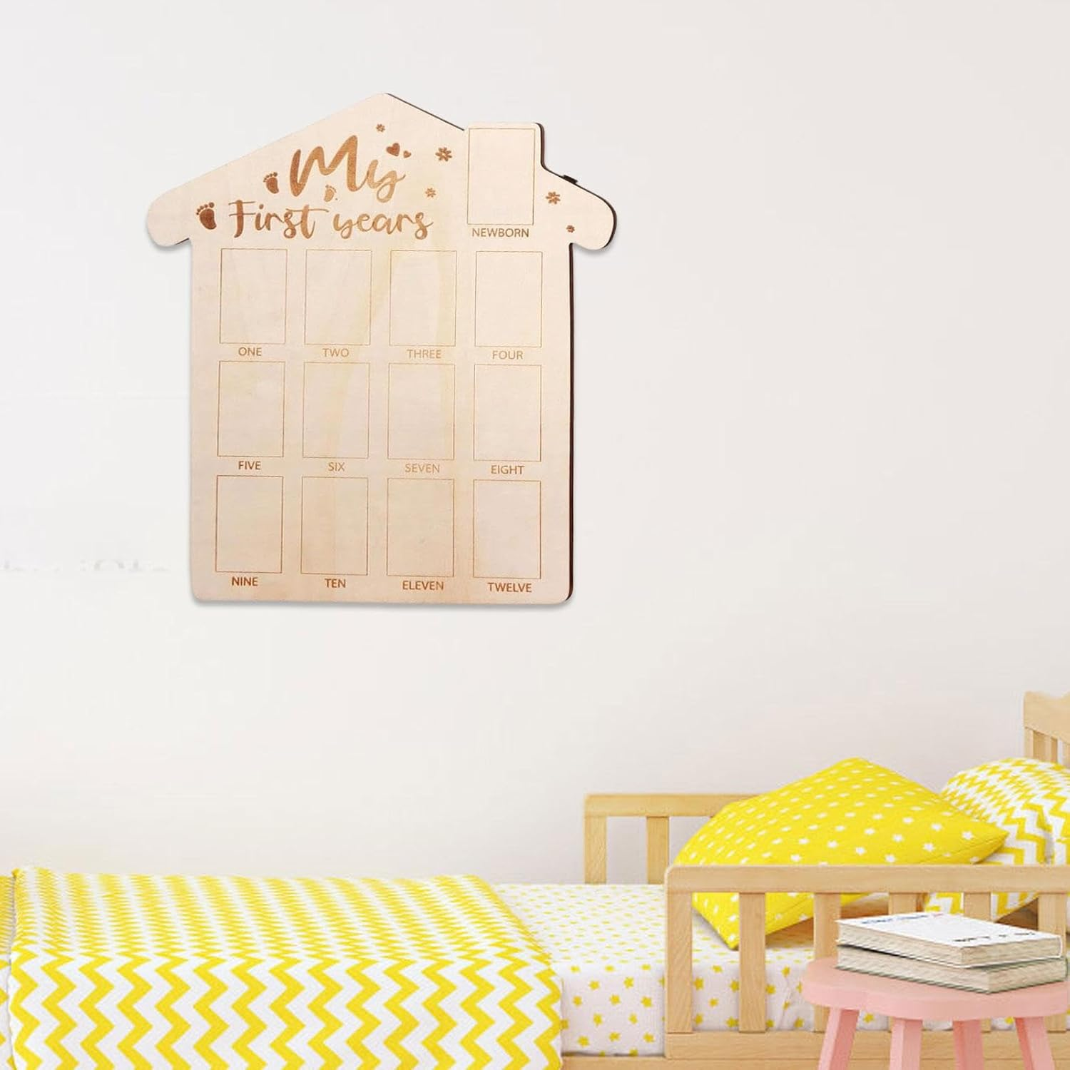 Oshhni Baby First Year Picture Frame Baby Childhood Keepsake Board Hanging Wooden Picture Board for Home Walls Reception Mantelpiece image number 2