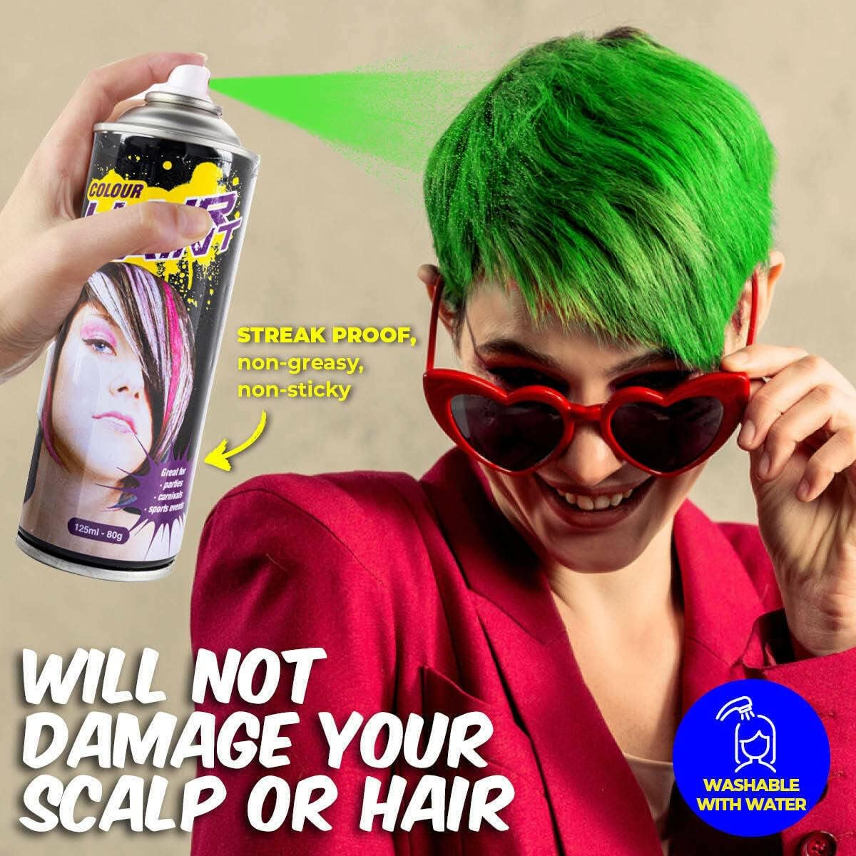 Party Central Non-Sticky Fluro Colour Hair Spray 125 Ml, Green image number 1