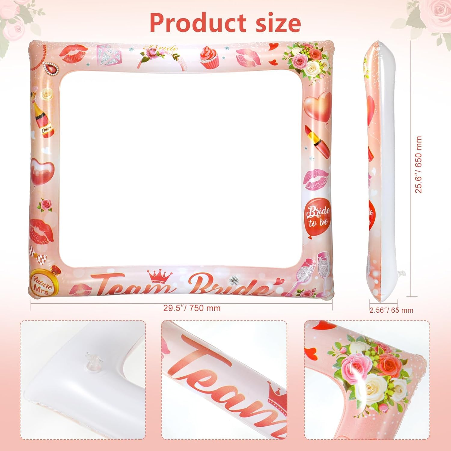 Hapurs 23Pcs Rose Gold Hen Party Photo Booth Props - Giant Inflatable Team Bride Selfie Frame & Hen Night Do Party Games Accessories (Style A) image number 3