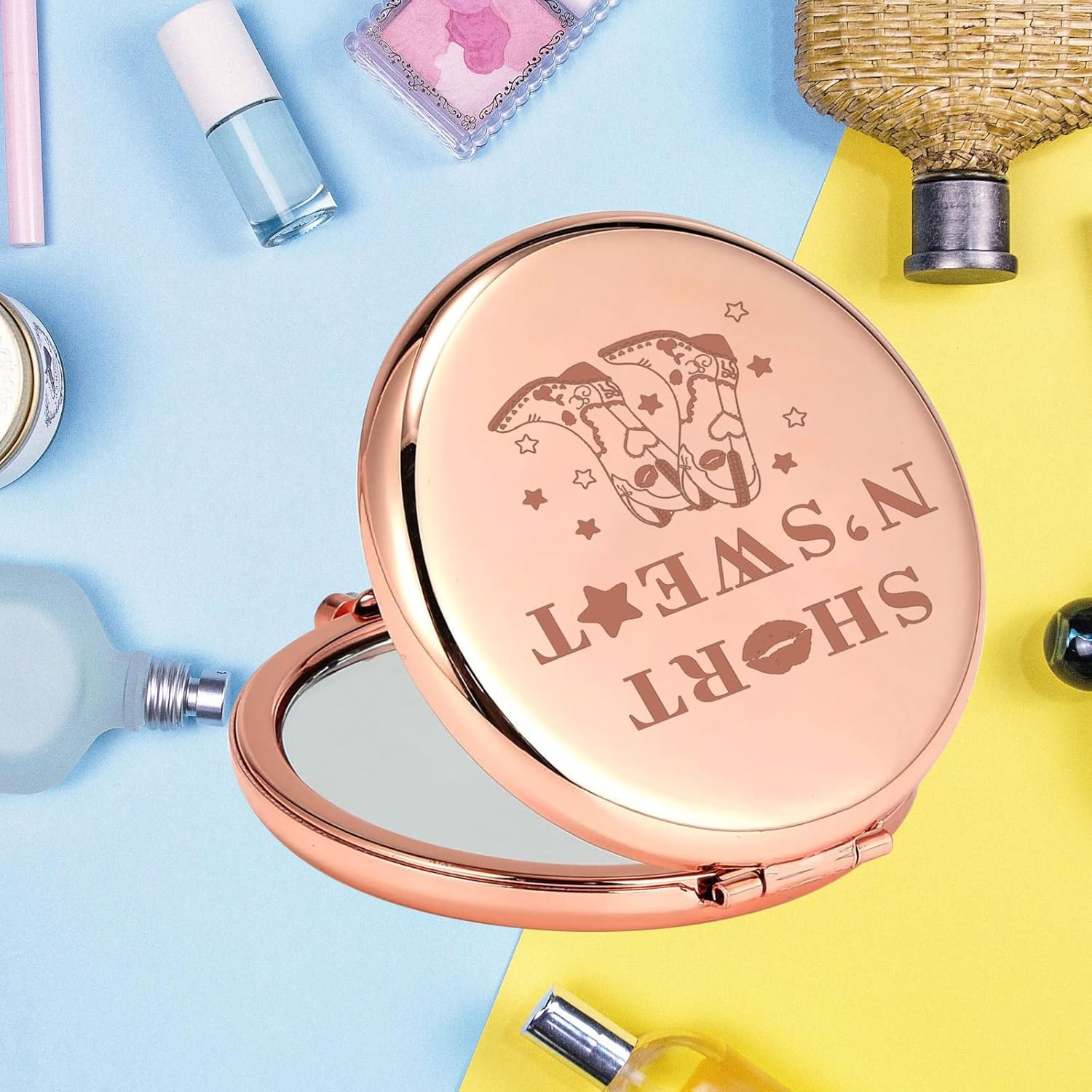 KEYCHIN Music Album Pocket Mirror Singer Fans Gifts Short N' Sweet Compact Makeup Mirror Music Song Merch (Sweet RG) image number 4