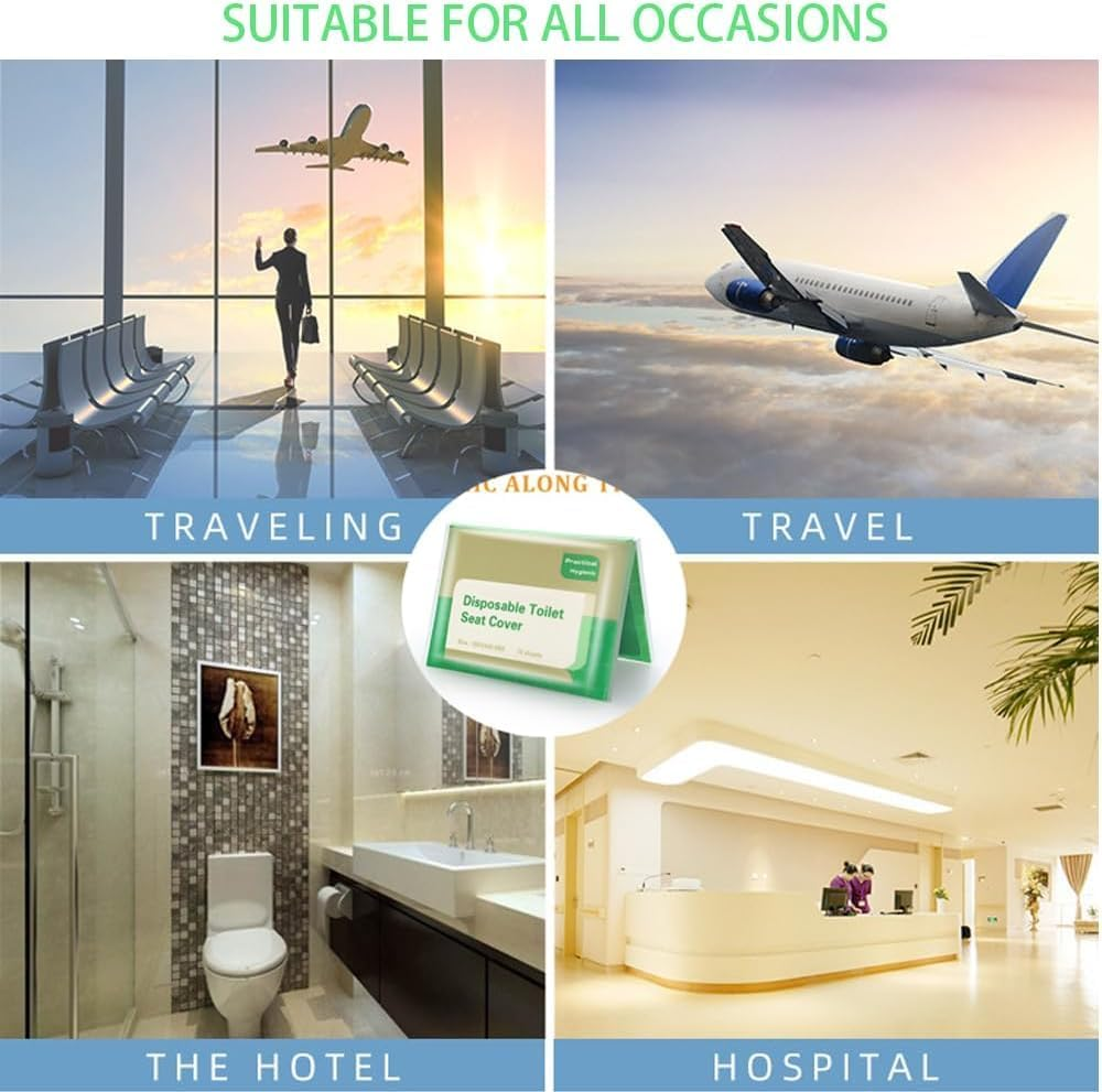 Toilet Seat Covers Paper Flushable, 120Pcs Travel Disposable Toilet Seat Covers for Adults Kids Potty Training, 100% Biodegradable Travel Accessories for Public Restrooms, Airplane, Camping image number 2