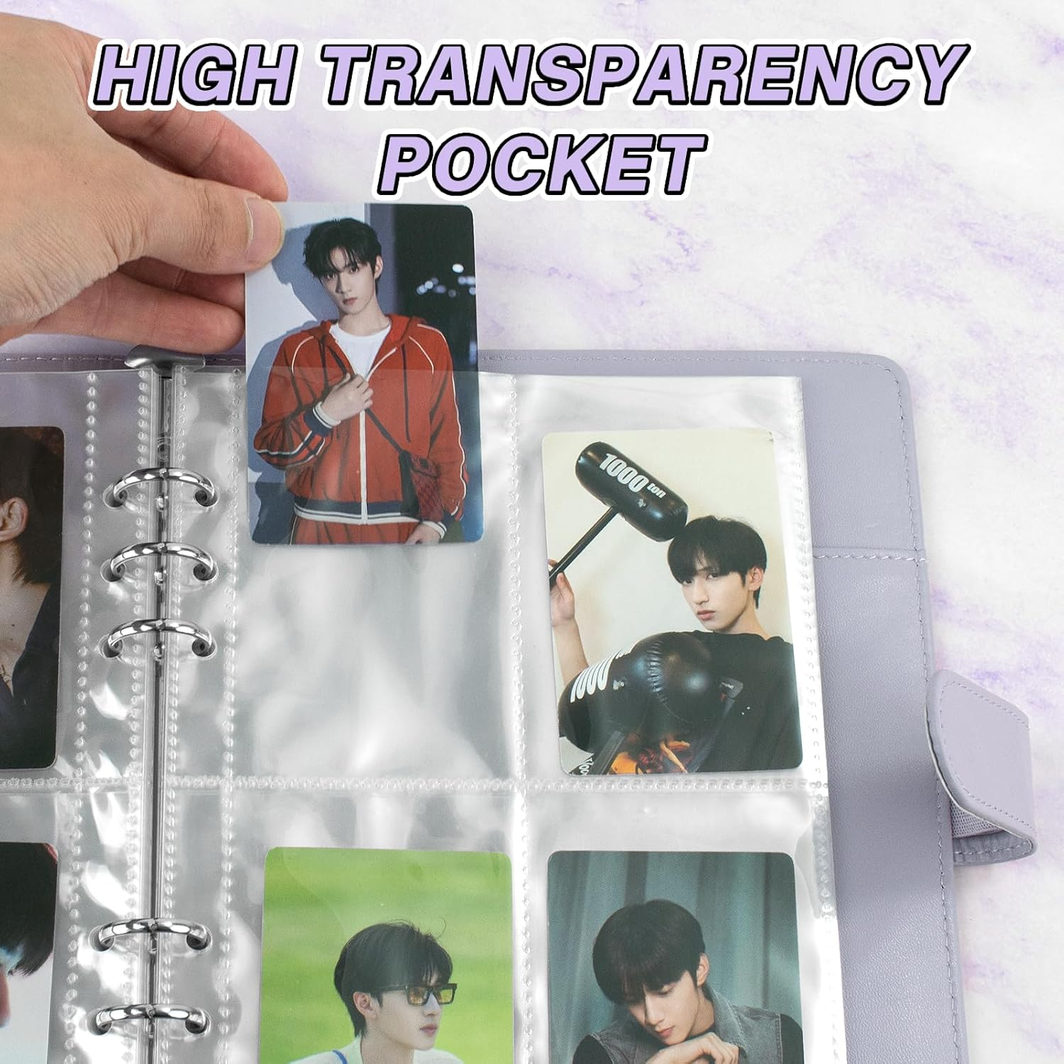 A5 Kpop Photocard Binder Album with 200 Card Slots, PU Leather Cover with Magnetic Buckle Closure for Organizing Trading Cards (Purple) - Black image number 2