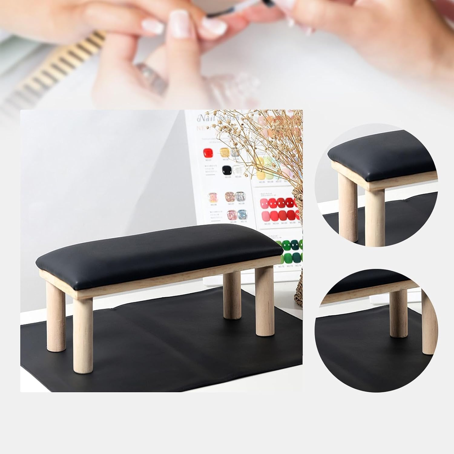 Perfeclan Nail Arm Rest Cushion Hand Pillow Manicurist PU Leather Tools Nail Art Equipment Home Stylish Nail Armrest Manicure Hand Rest, Black image number 4