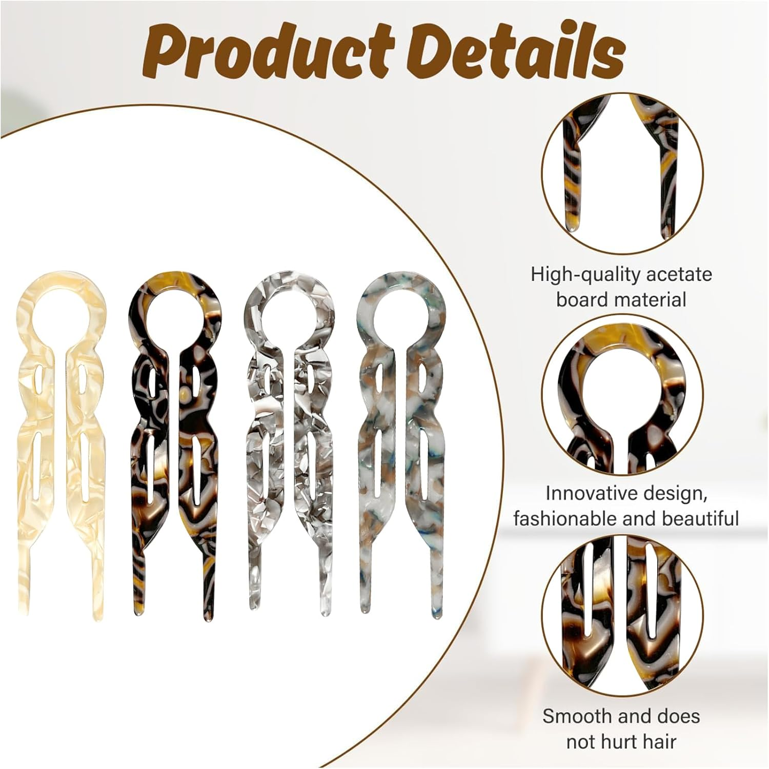 Jrusmr 4 PCS French Hair Pins for Women, Lialys Hairpins, U Shaped Hairclips for Thick or Thin Hair, Elegant Styling Accessories for Daily Use or Updos image number 4