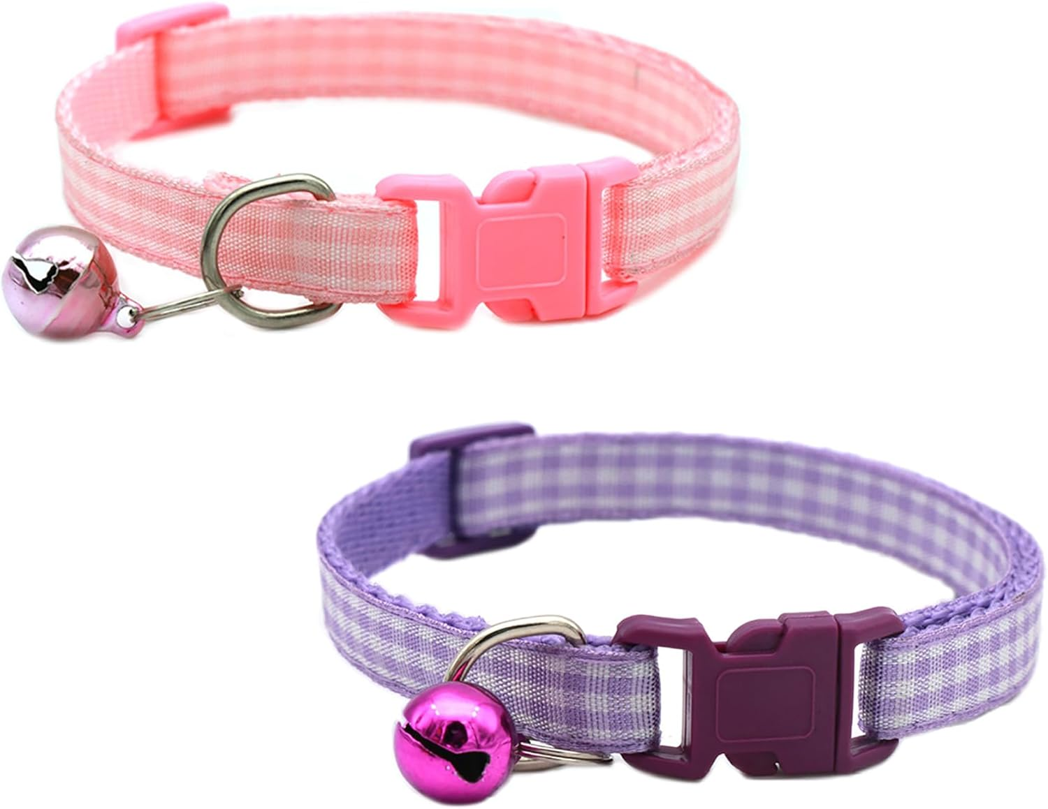 2 Pieces Plaid Cat Collar with Bells for Cat - Pinkpurple