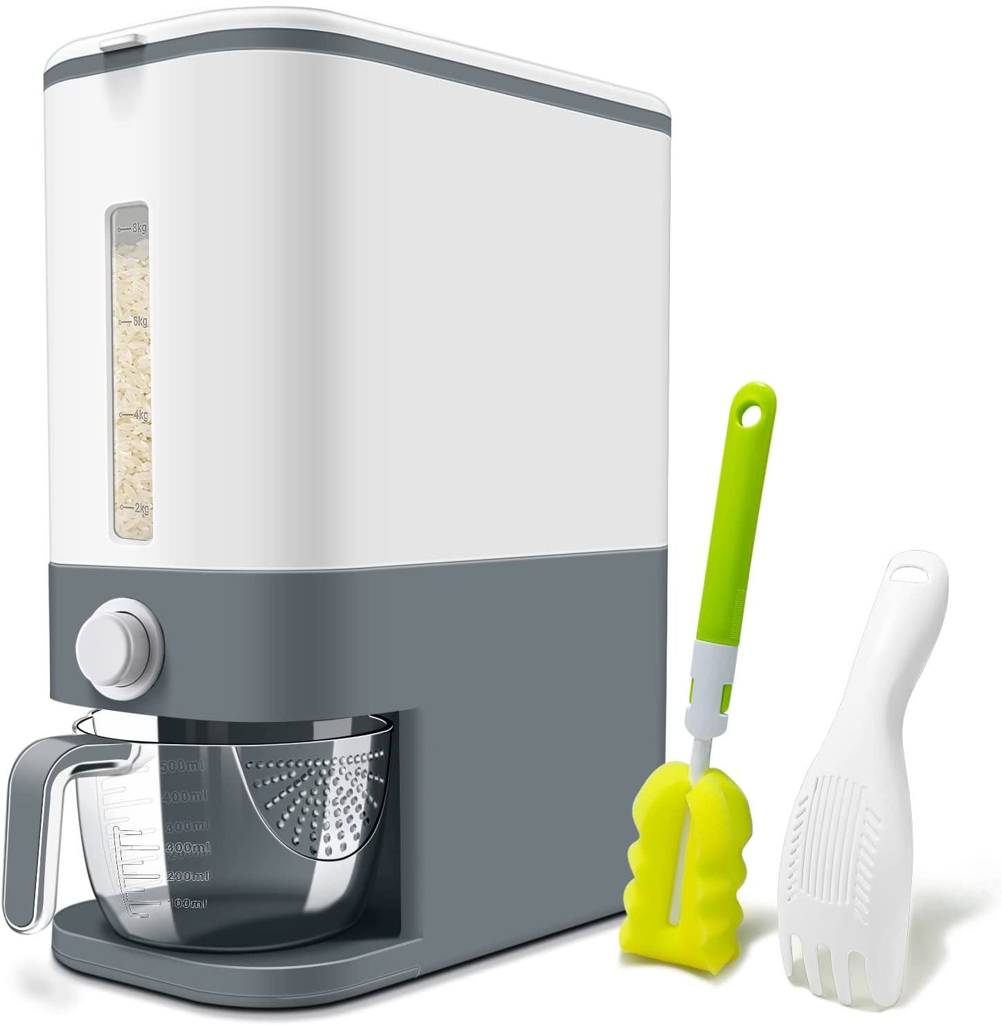 Lenwi 22 Lbs Rice Dispenser, Large Dry Food Storage Container with Measuring Cup & Time Scale, Food Dispenser Kitchen Organization and Pantry Store for Cereal Dry Food (Green)