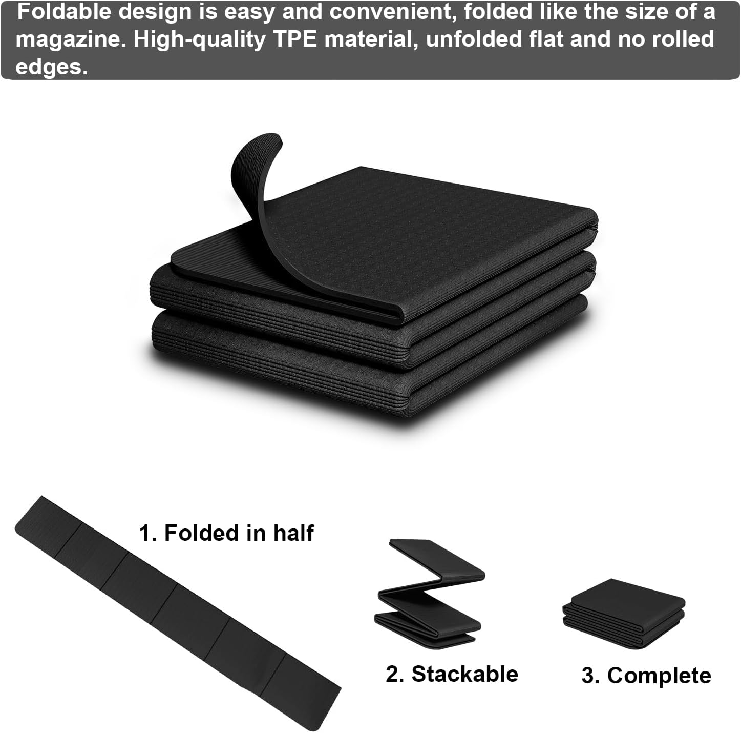 LEFAFA Yoga Mat Non Slip, 6Mm Folding Yoga Mat with Carrying Bag, Lightweight Travel TPE Exercise Pilates Mat for Yoga, Pilates, Home Workouts, and Floor Exercises image number 6