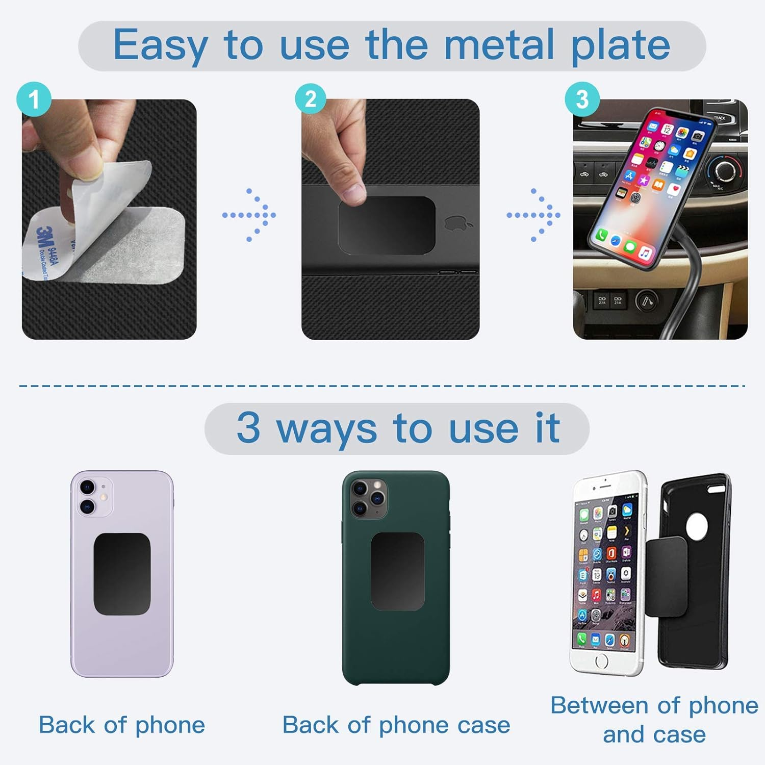 OWLKELA Mount Metal Plate for Phone Magnet Car Mount Holder Cradle with Adhesive, Universal Replacement Sticker Compatible with Magnetic Mounts - 10 Pack Black (4 Rectangle and 6 Round) - Silver image number 2