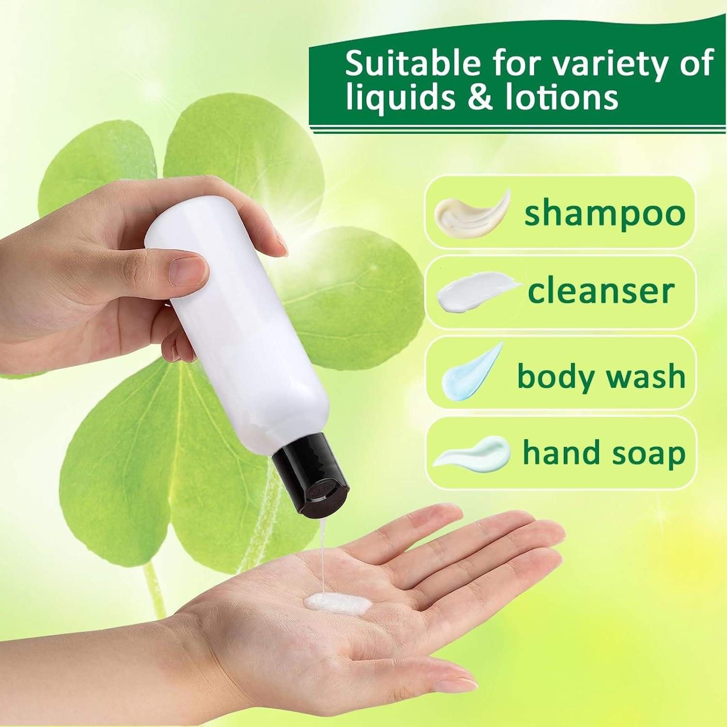 4PCS 150ML Plastic Bottles with Disc Top Flip Cap Empty Squeeze Bottles Clear Refillable Travel Container Dispensing with Funnel & Label for Liquids Lotion Shampoo Toiletries Cosmetic